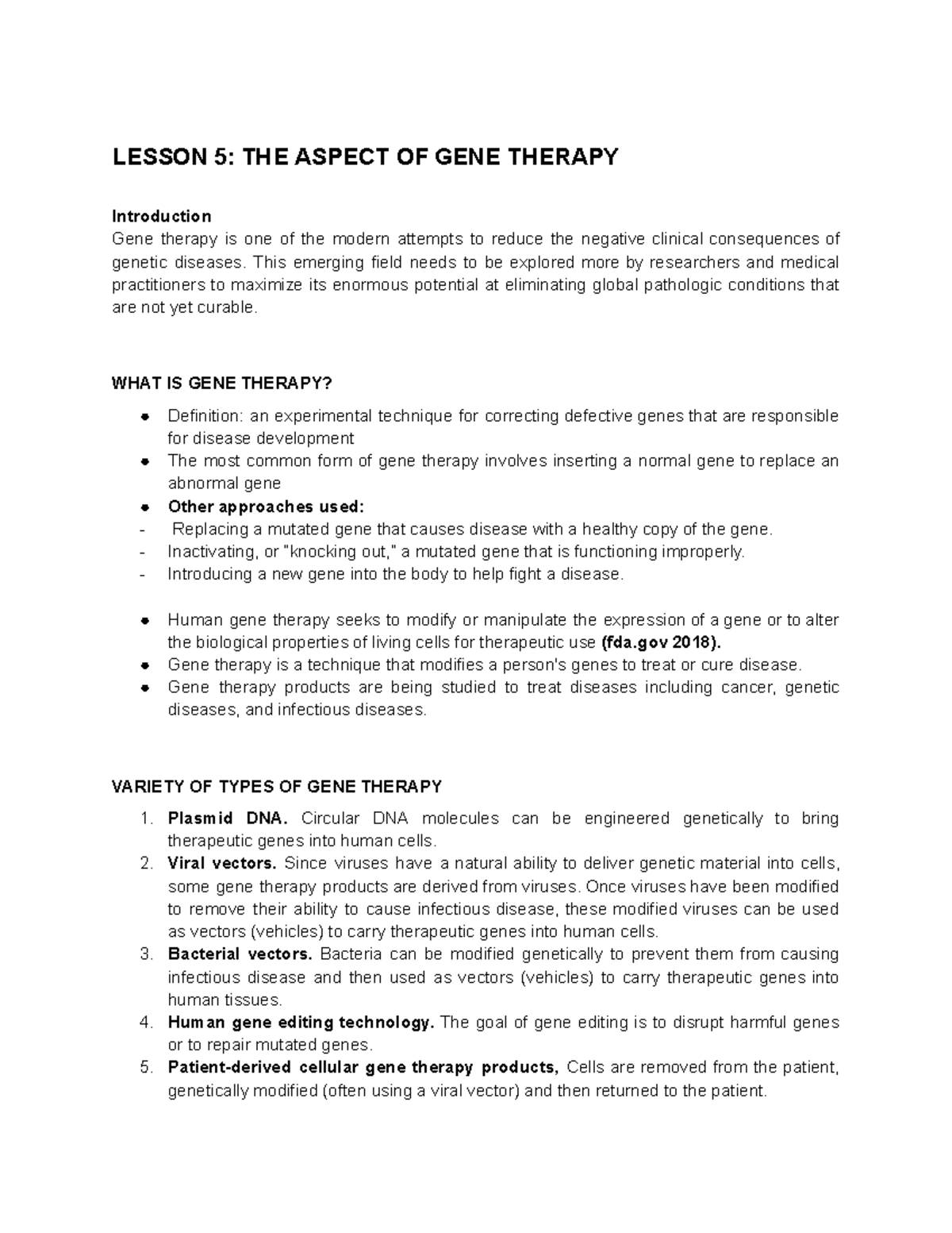 Summary Gene Therapy and Stem Cell - LESSON 5: THE ASPECT OF GENE ...