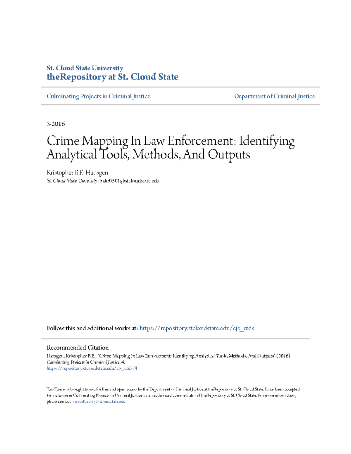 Crime Mapping In Law Enforcement Identifying Analytical Tools M - St ...