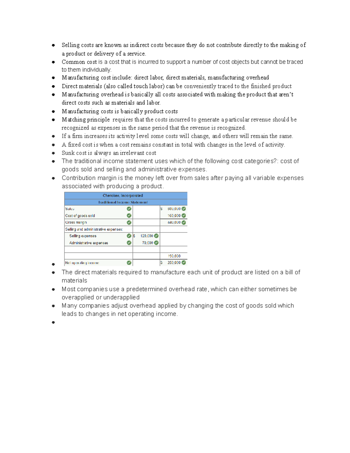 ACC 202 Exam Review Selling costs are known as indirect costs because