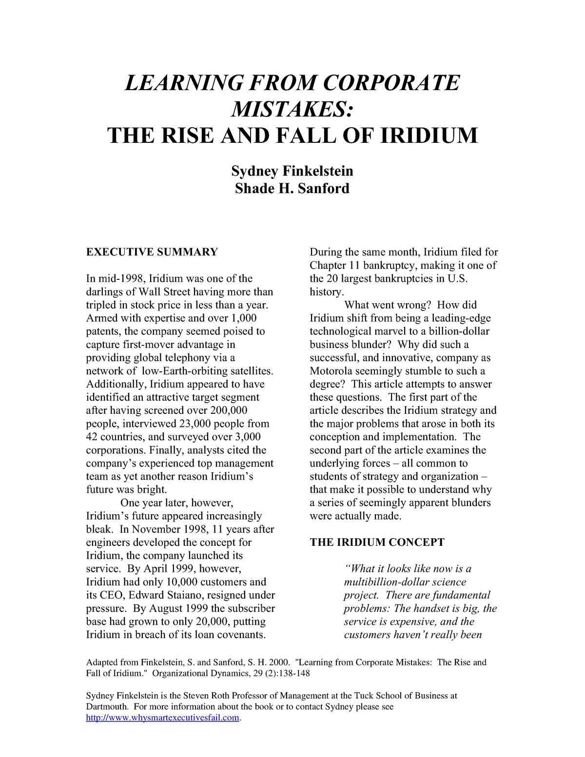 iridium case study solution