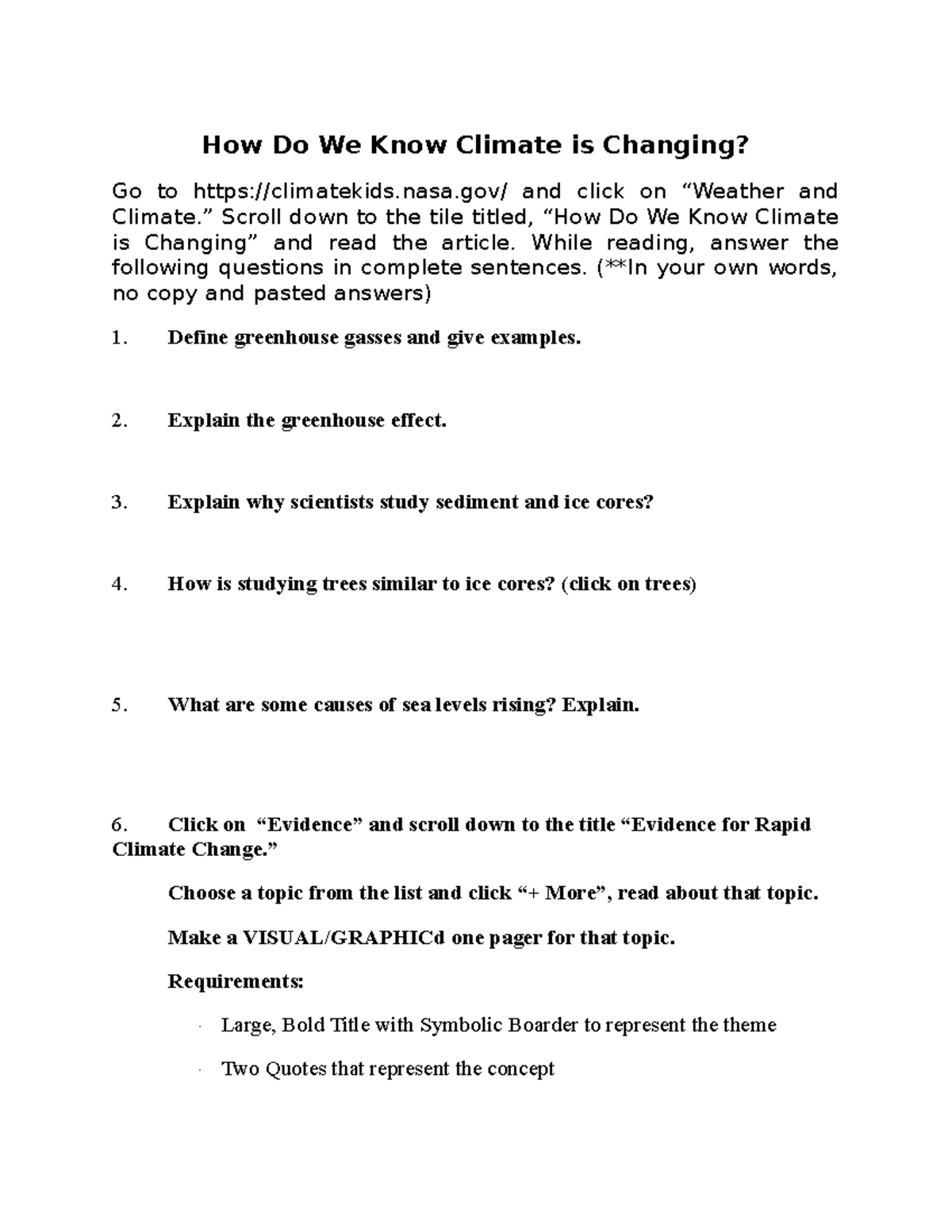 How Do We Know Climate is Changing nasa/ and click on “Weather and