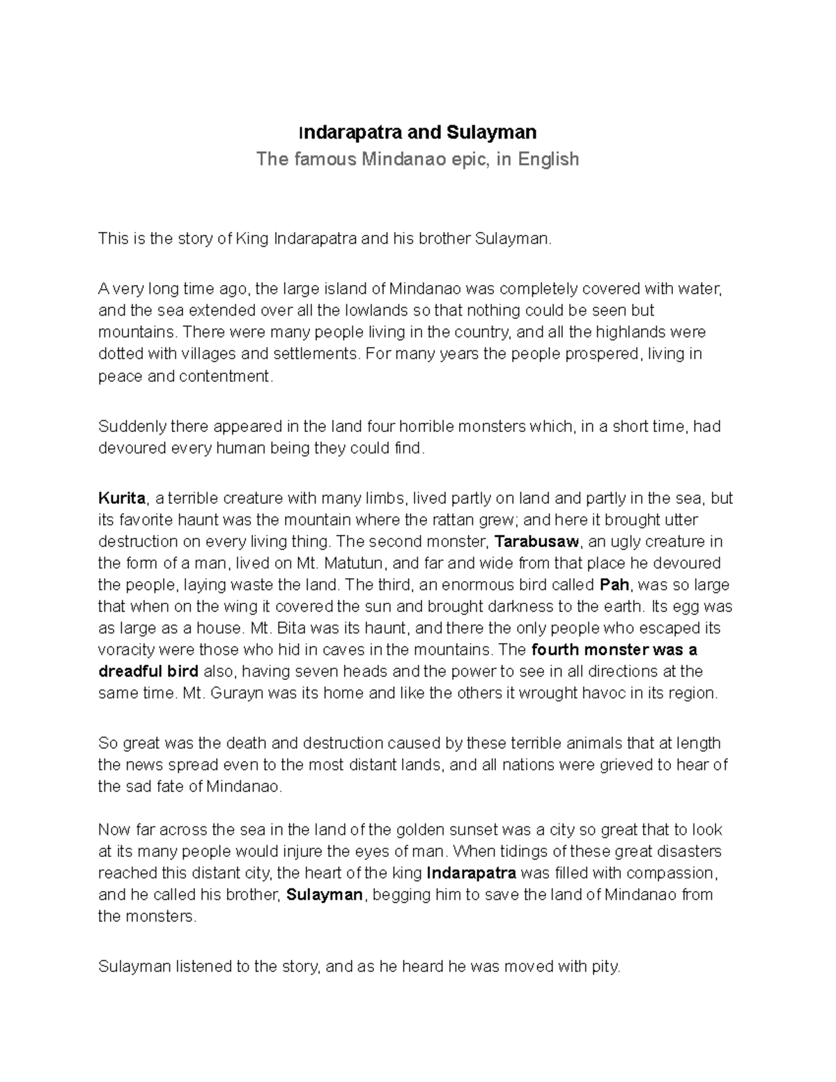 Indarapatra And Sulayman Indarapatra and Sulayman The famous Mindanao