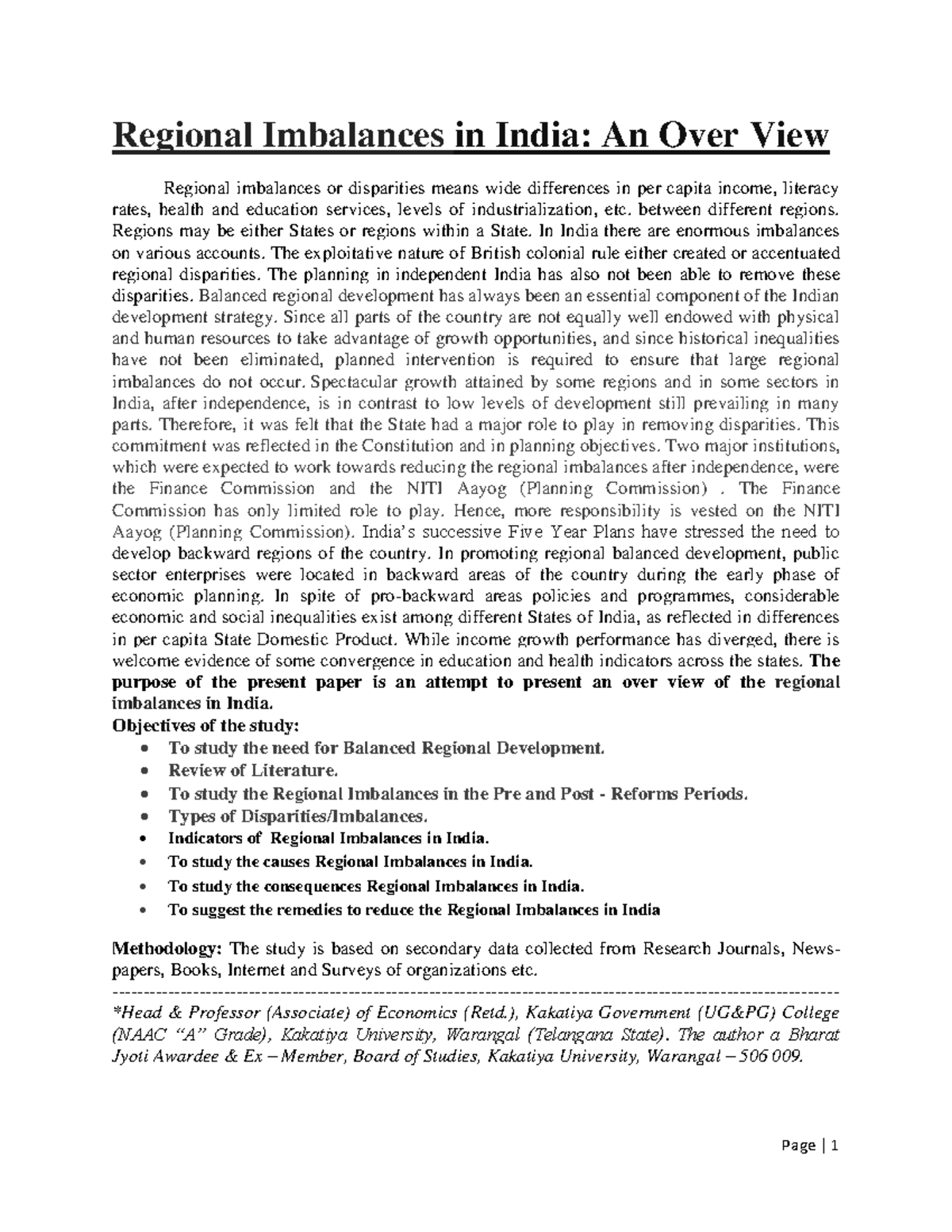 Regional imbalance debasmrity 05042020 Regional Imbalances in India An Over View Regional