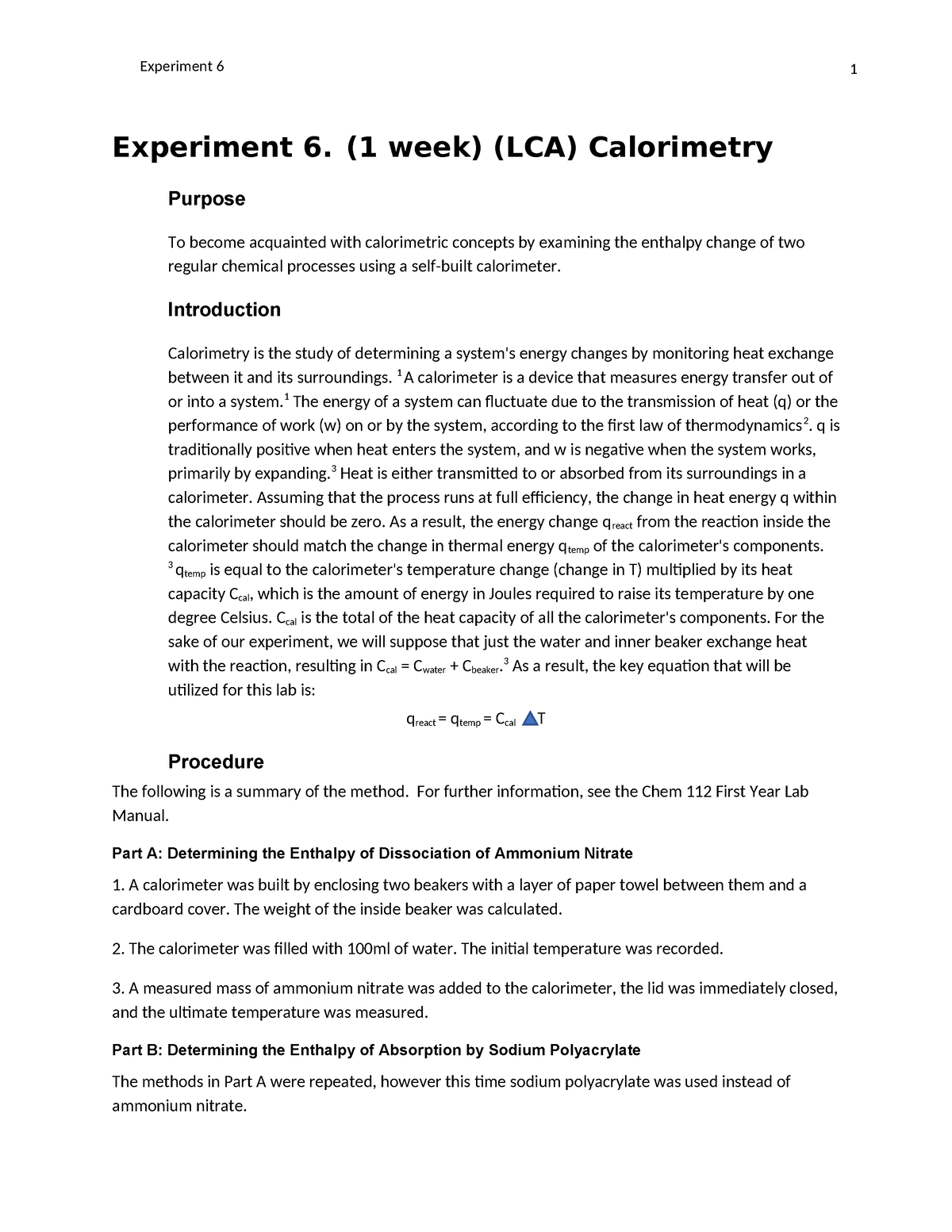 calorimetry lab report hypothesis