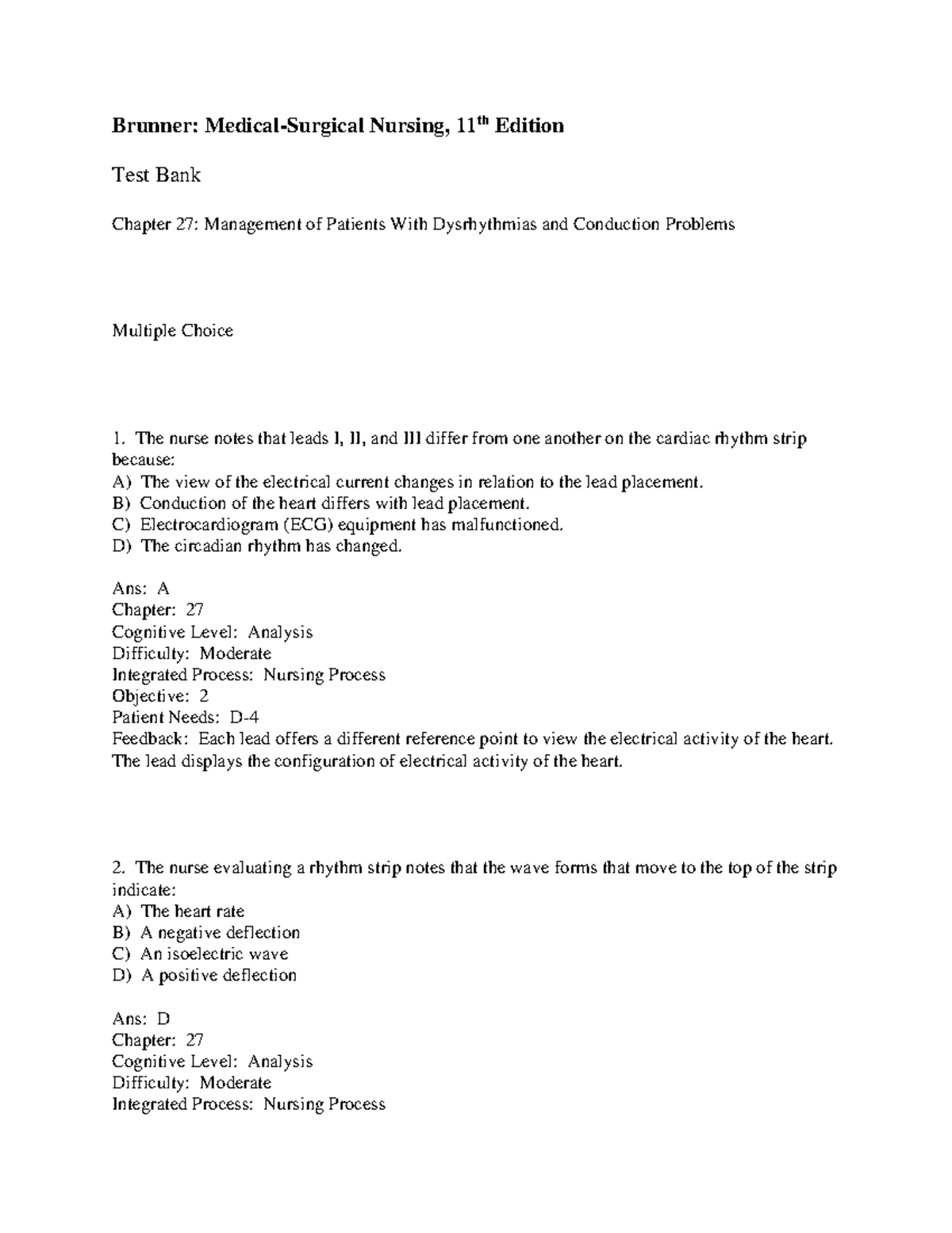 Chapter 27- Management of Patients With Dysrhythmias and Conduction - B ...