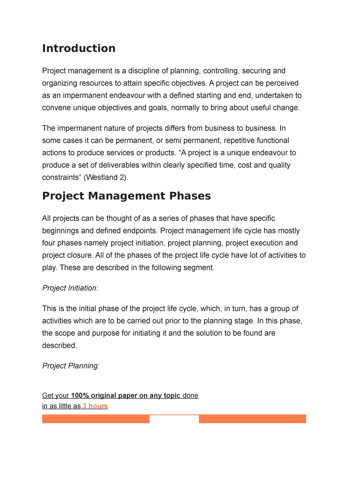 introduction for project management assignment