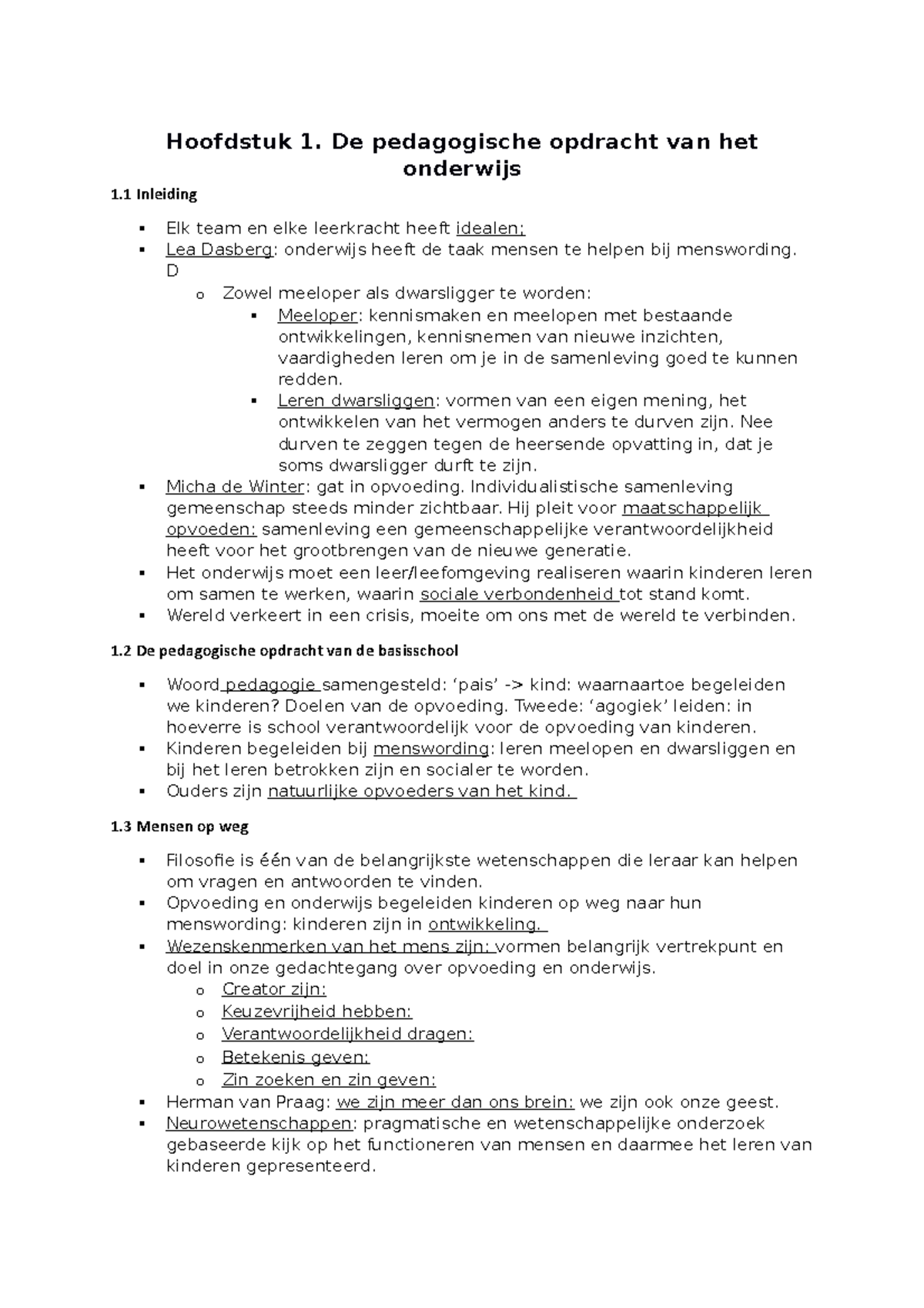 Hoofdstuk 1,2,3 En 5 - Samenvatting - Hoofdstuk 1. De Pedagogische ...