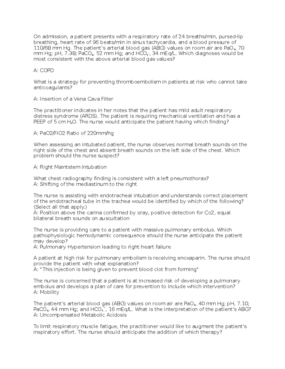 Pulmonary Exam - Notes for Critical Care etc. - On admission, a patient ...