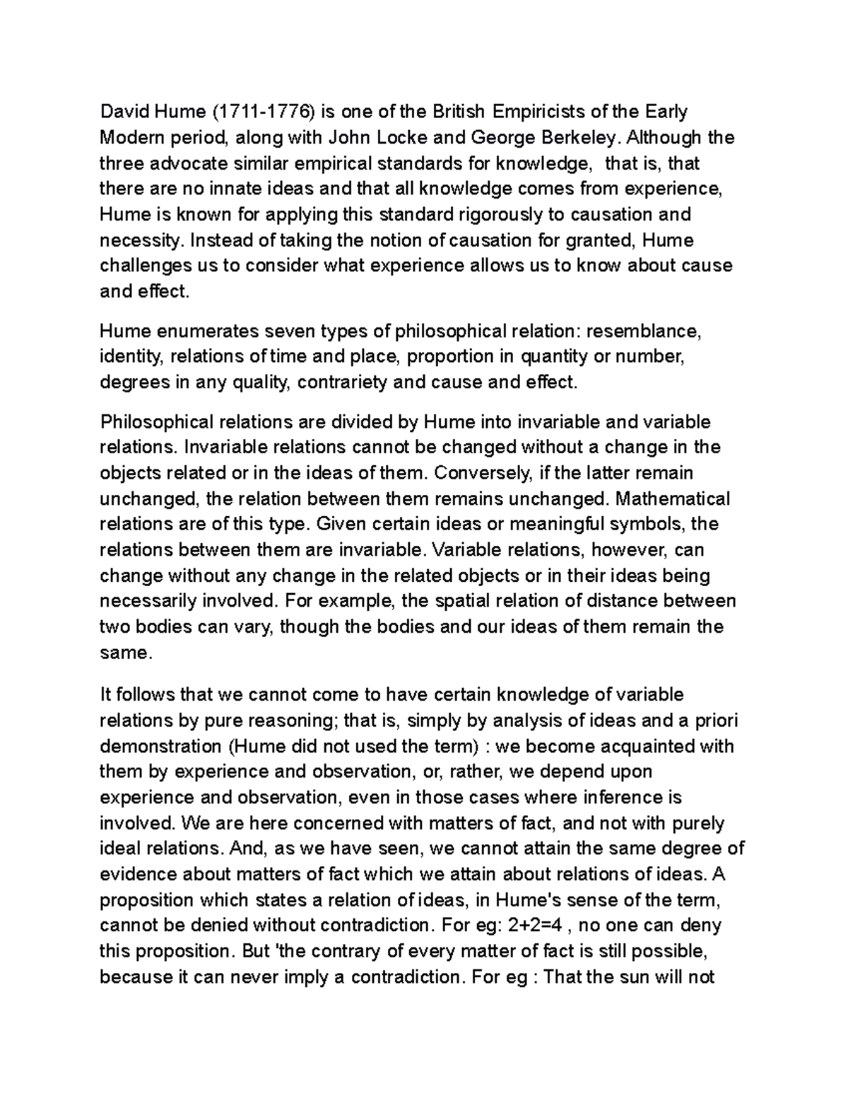 Hume's Causation David Hume (17111776) is one of the British