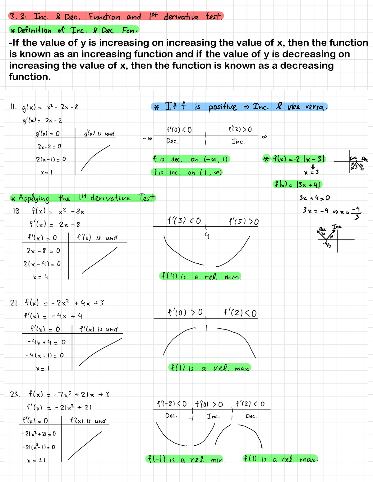 Exam 2 Cheat Sheets Part 2 - ####### -If the value of y is increasing ...