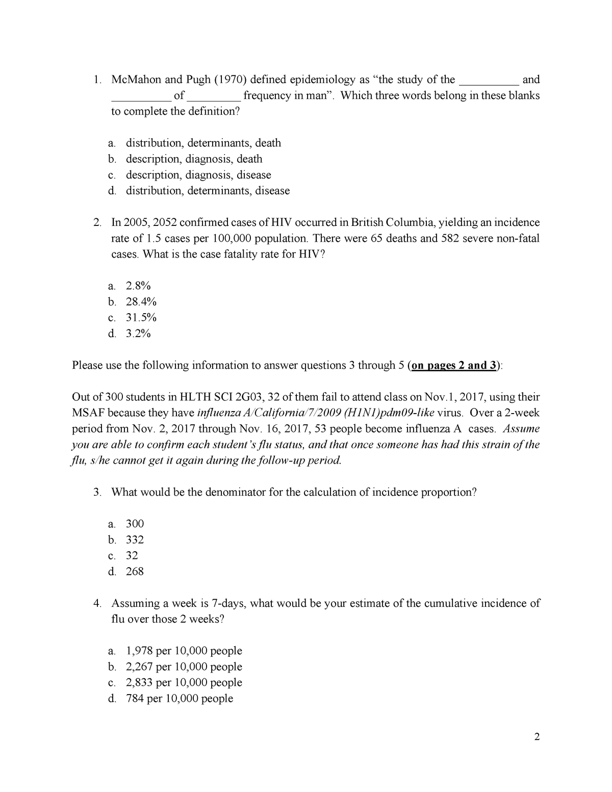 Practice questions 2018 - McMaster - StuDocu