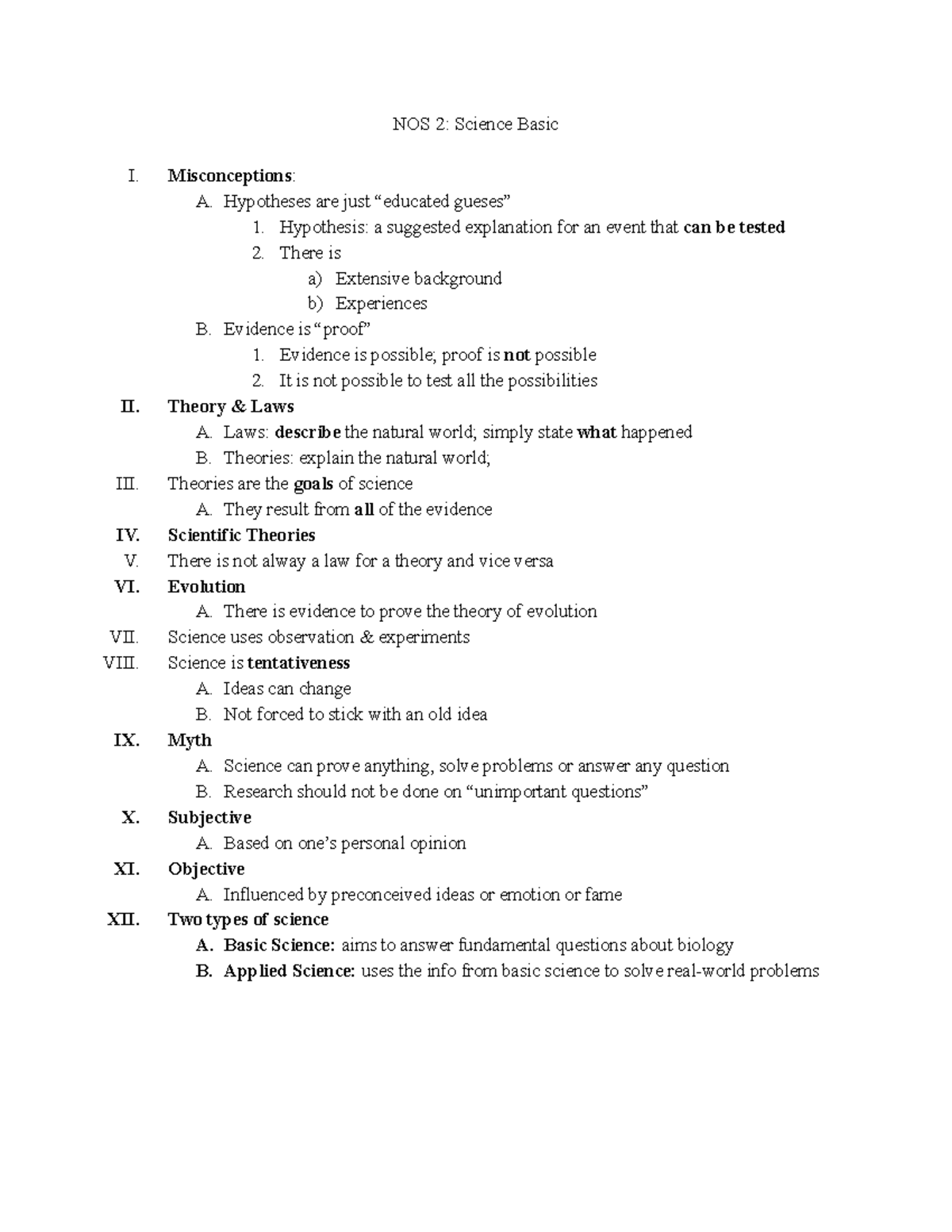 BIO 10 NOS 2 Science Basic - NOS 2: Science Basic I. Misconceptions : A ...