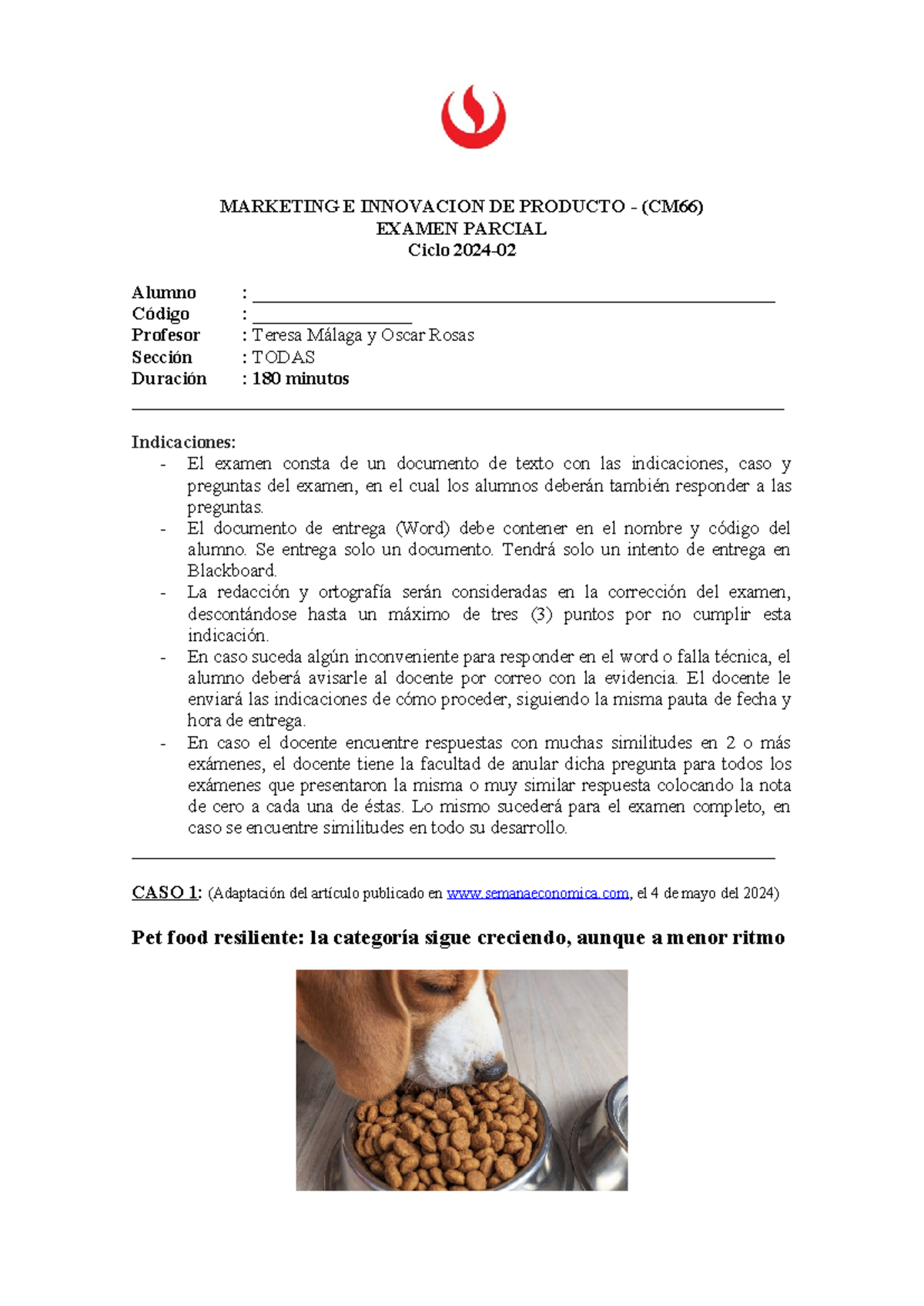 CM66 - Examen Parcial 202402 (B) - MARKETING E INNOVACION DE PRODUCTO ...