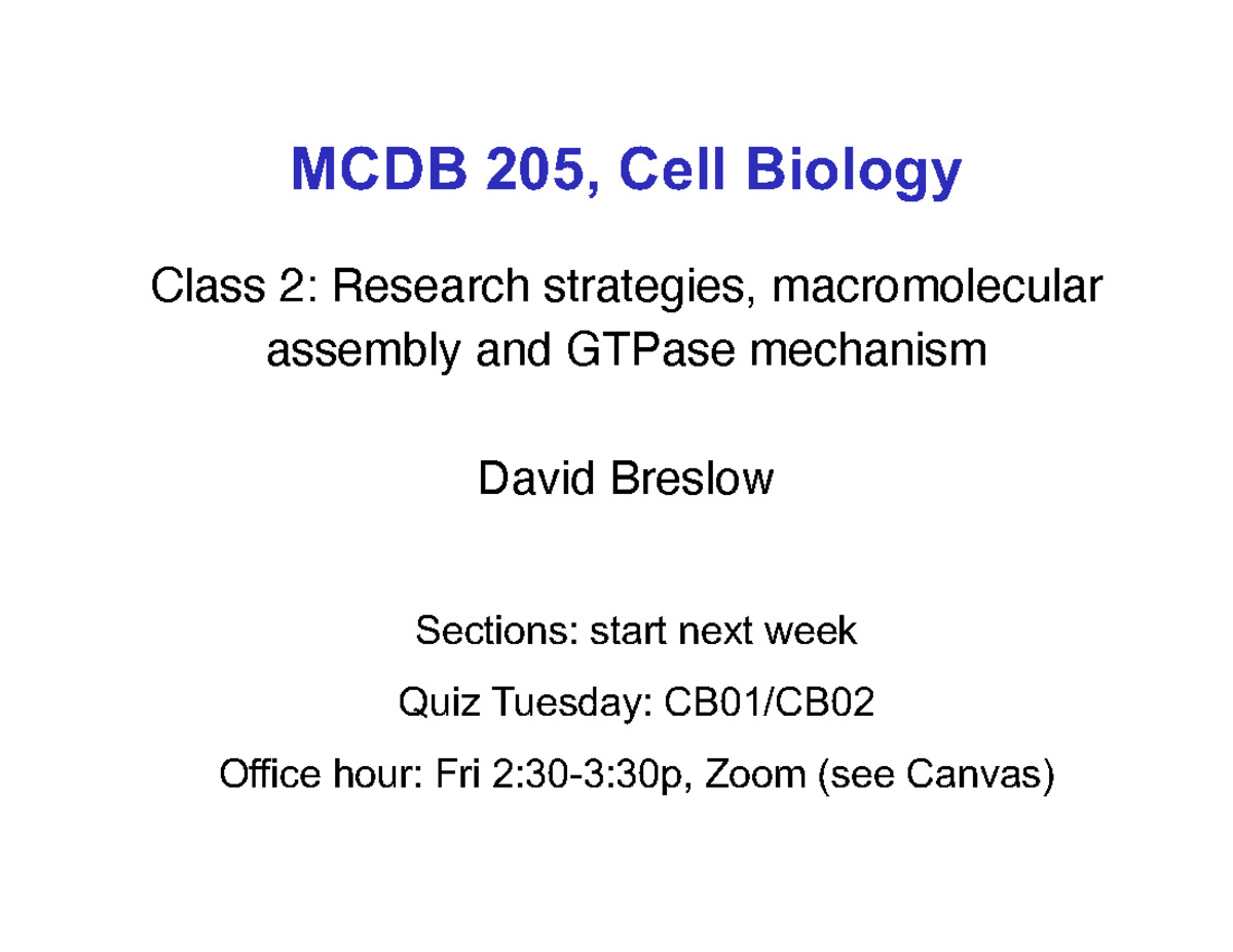 CB02 24 Introduction Methods slides - MCDB 205, Cell Biology Class 2 ...