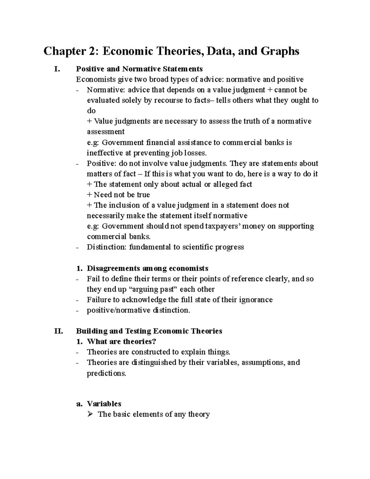 Chapter 2 - Notes - Chapter 2: Economic Theories, Data, And Graphs I ...