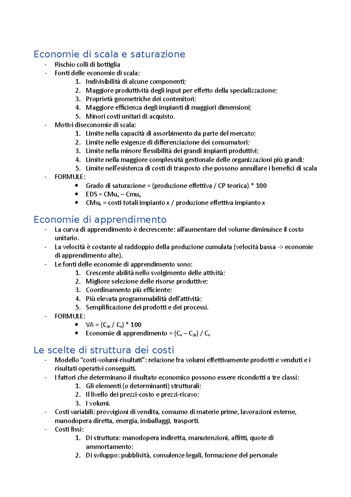 Schema - Economie Di Scala E Saturazione Rischio Colli Di Bottiglia ...