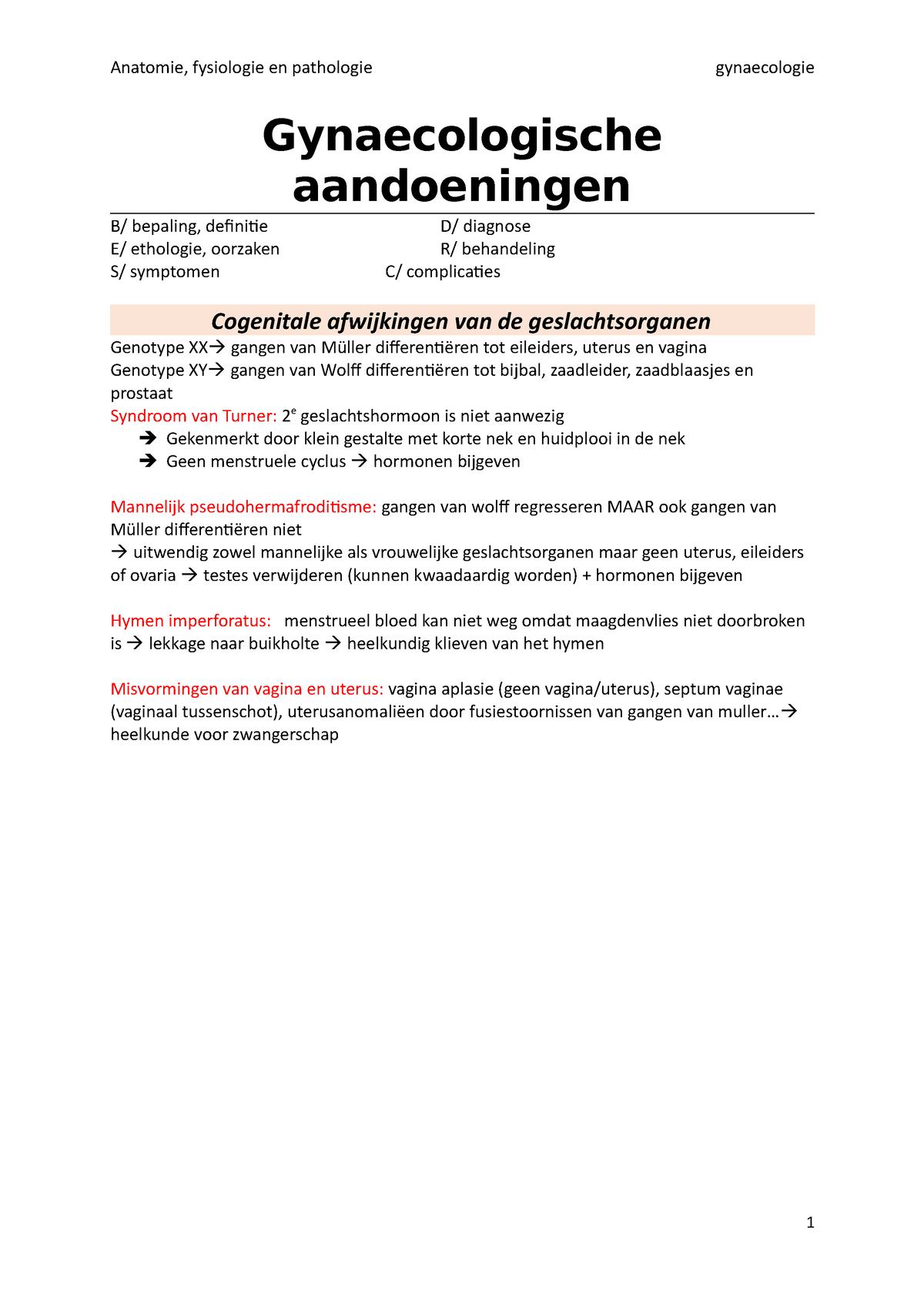 Samenvatting Gynaecologie - Gynaecologische Aandoeningen B/ Bepaling ...