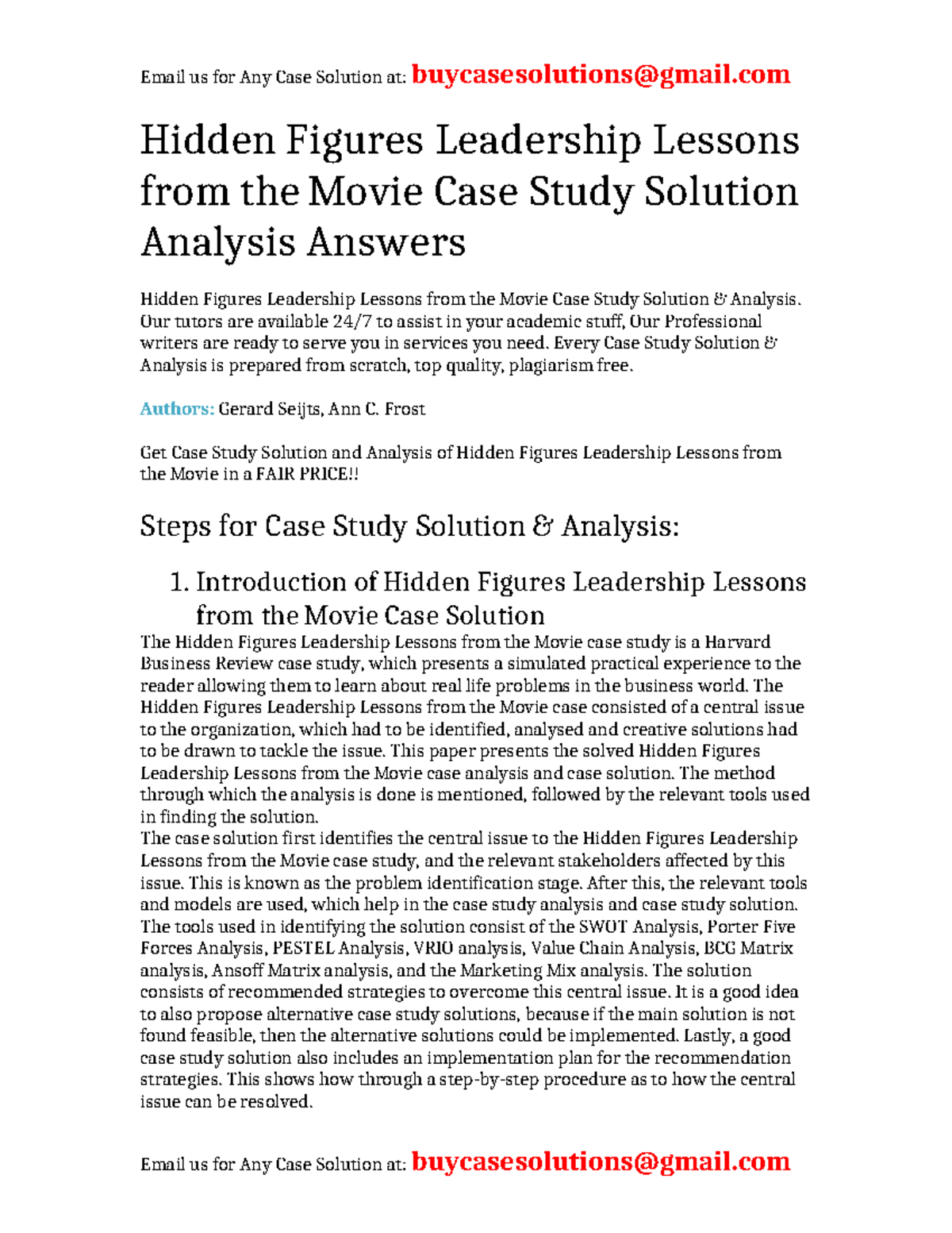 Case Solution Hidden Figures Leadership Lessons from the Movie Hidden