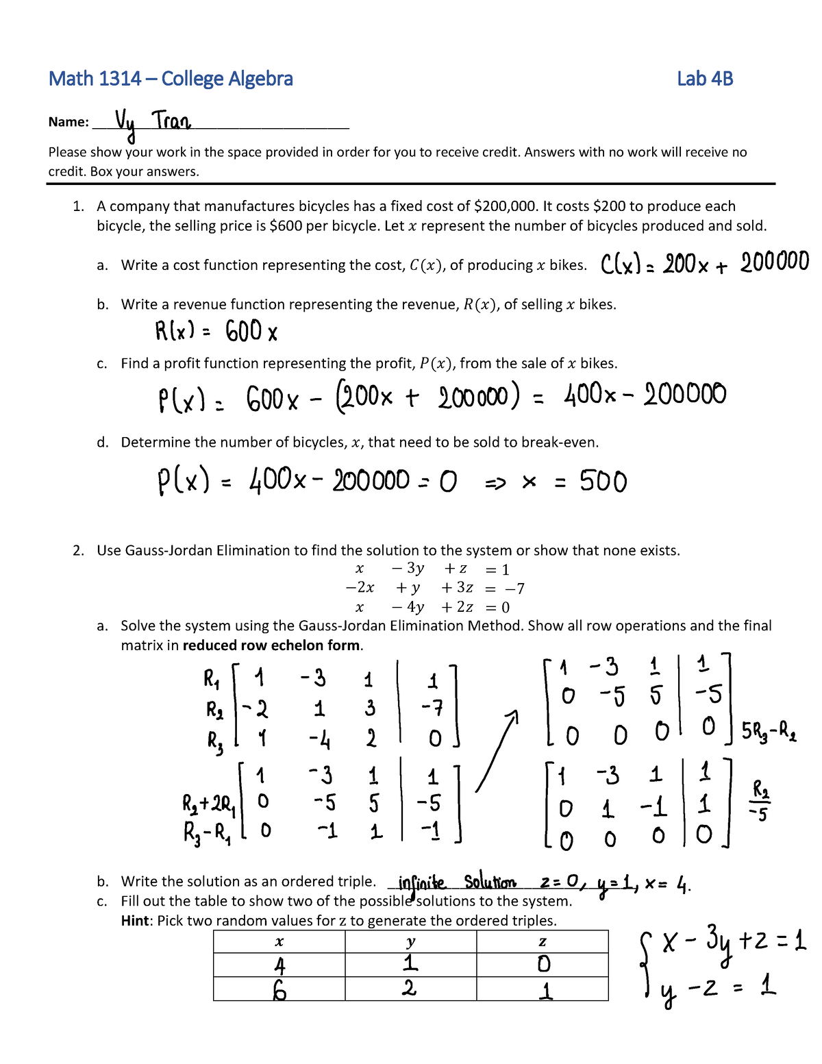 Lab+4B+Blitzer - Lab - Math 1314 – College Algebra Lab 4B Name