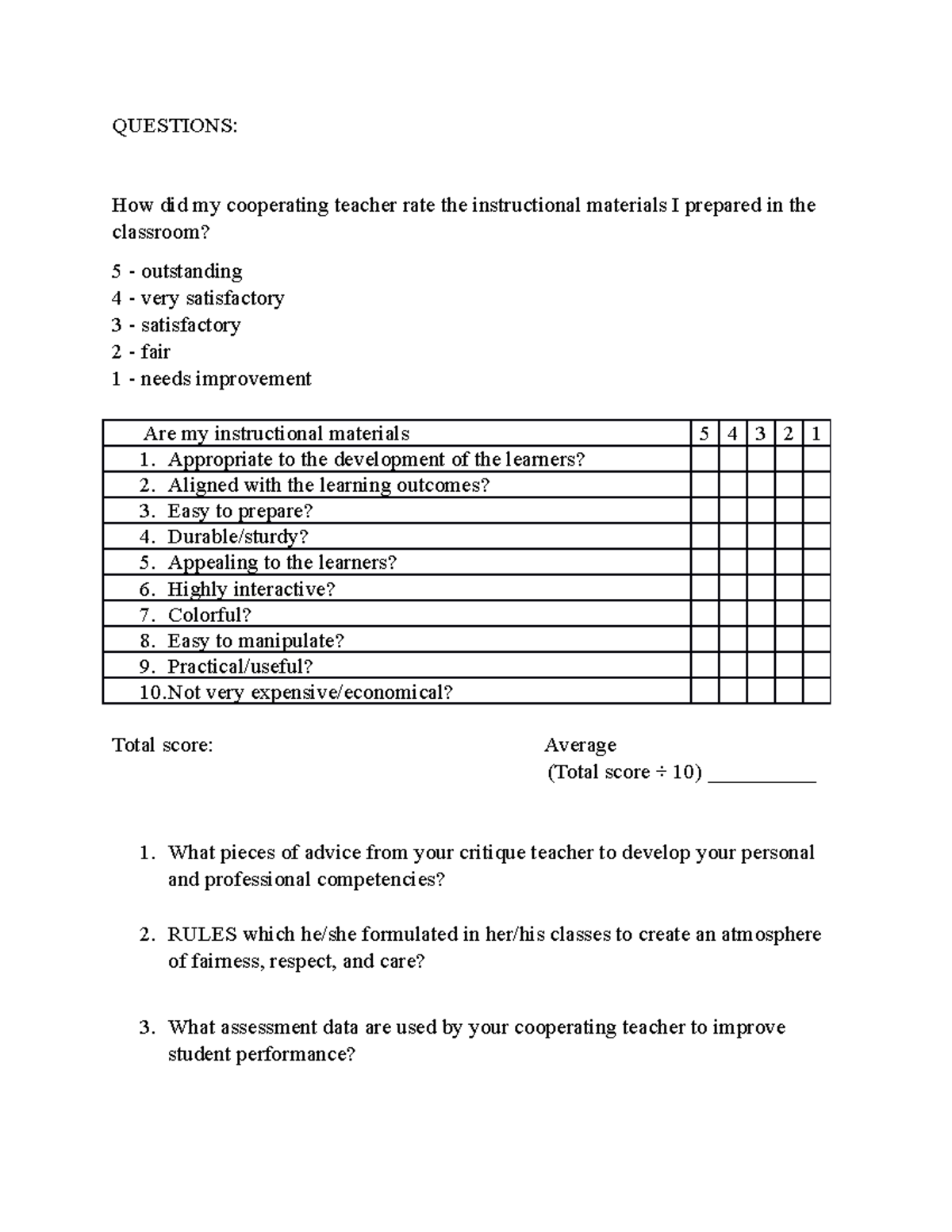 Question to interview my CT - QUESTIONS: How did my cooperating teacher ...