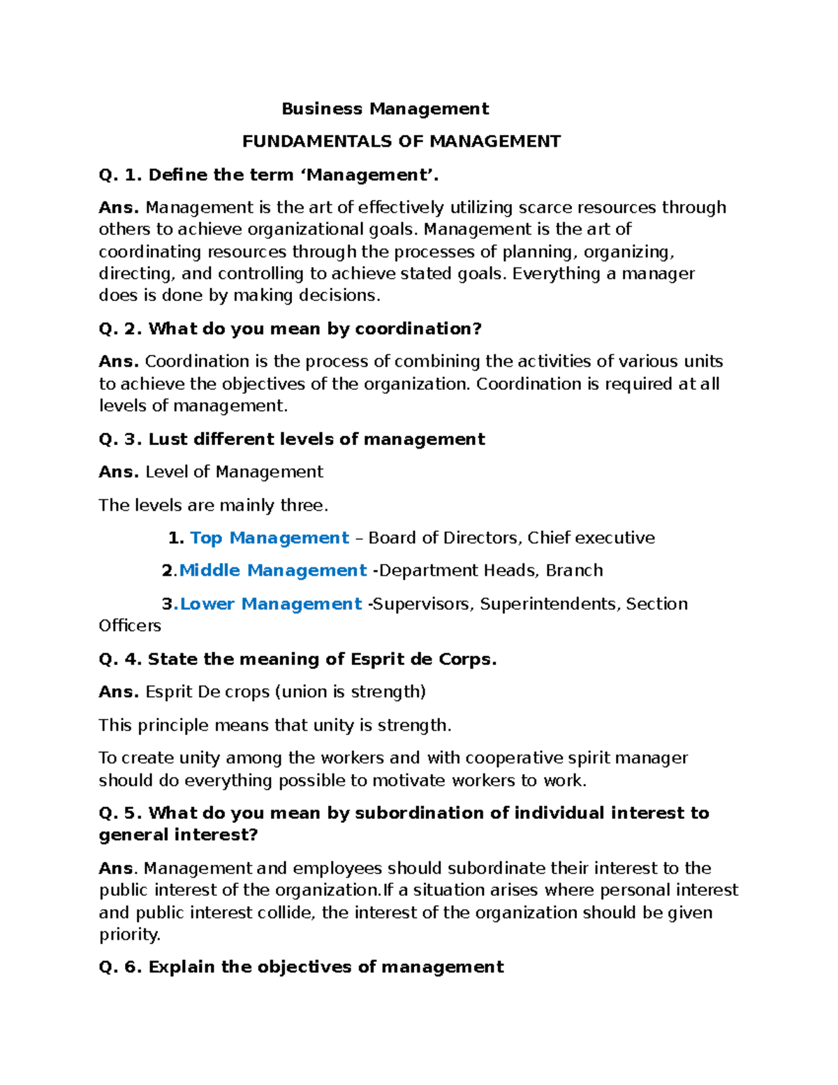 Business studies important Q & A Document - Business Management ...