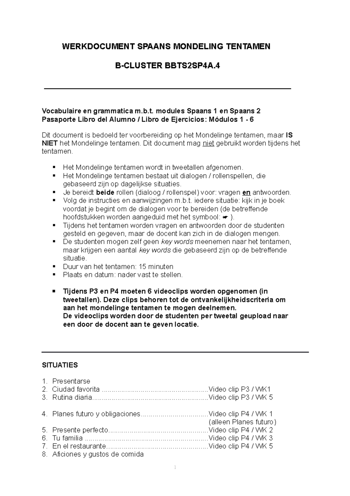 Werkdocument Tentamen Spaans B-cluster 2021-2022 - WERKDOCUMENT SPAANS ...