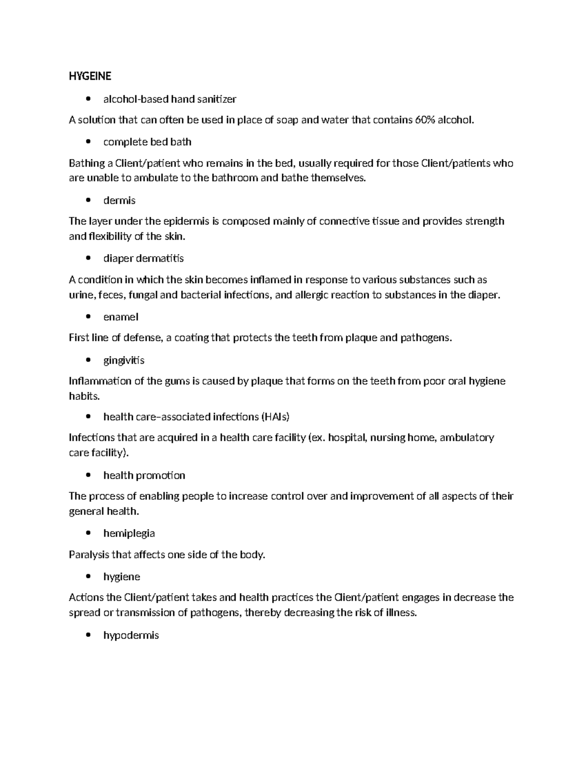 120 Test 1 vocab - Basic fundamentals - HYGEINE alcohol-based hand ...