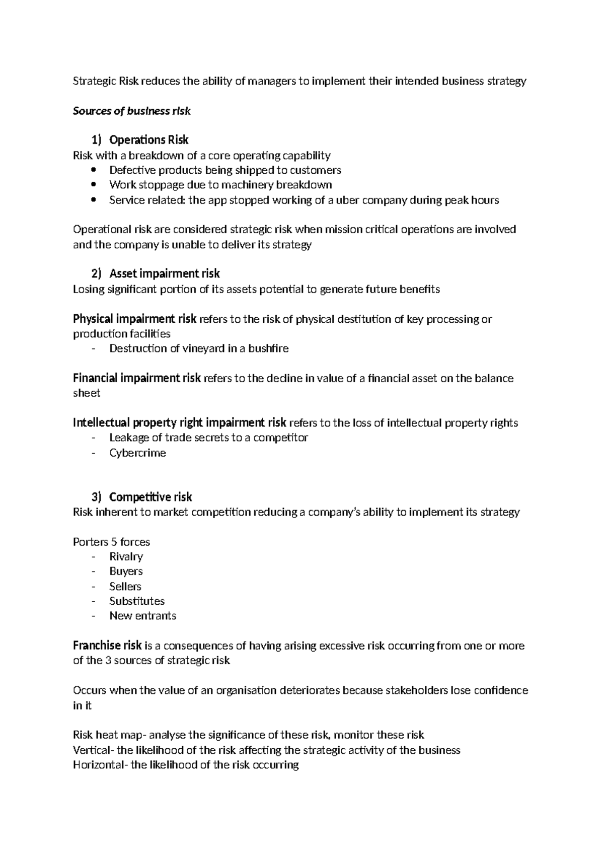 Week 10 - LECTURES NOTES - Strategic Risk reduces the ability of ...