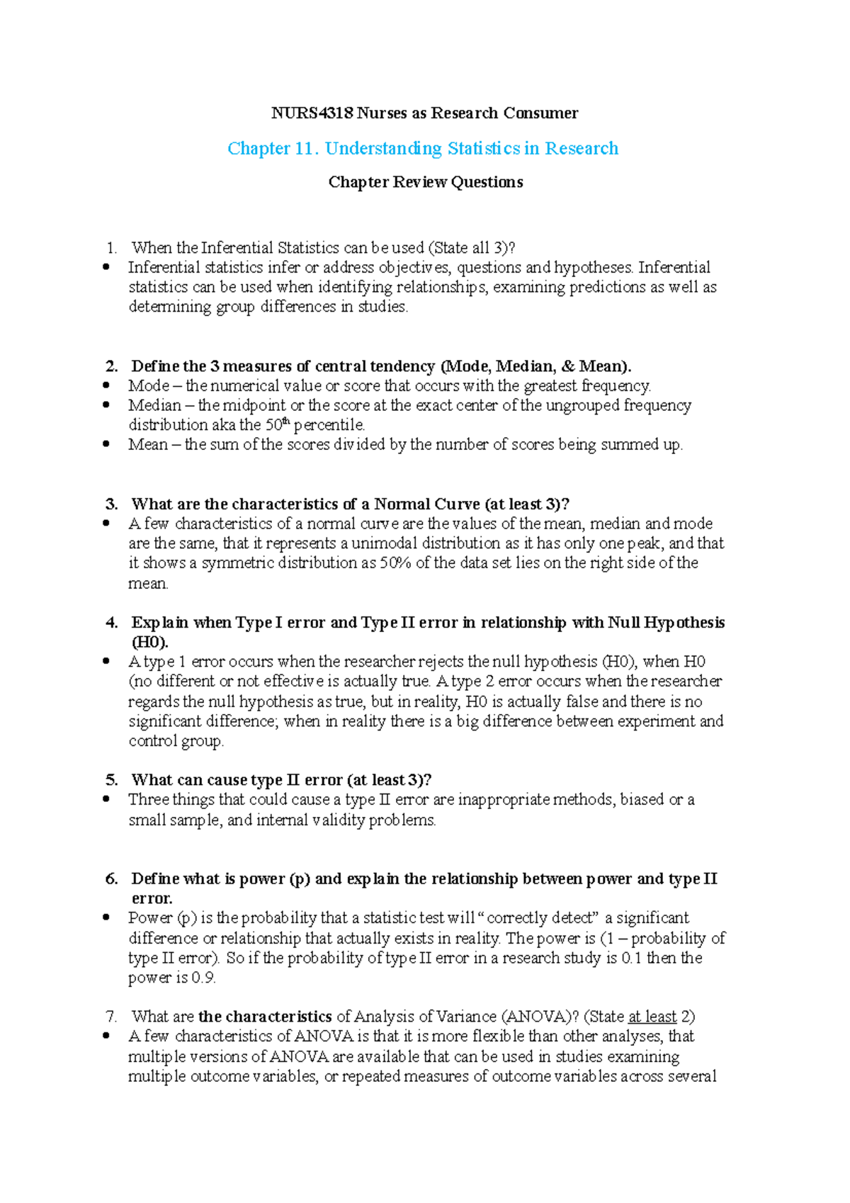 Chapter 11 - review questions Research - NURS4318 Nurses as Research ...