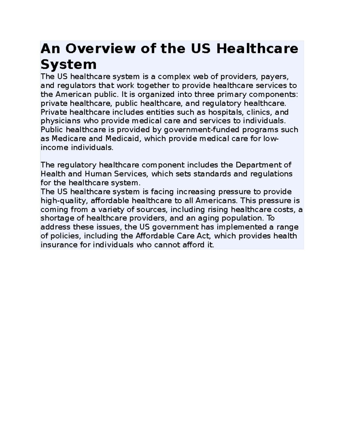 research paper on us healthcare system