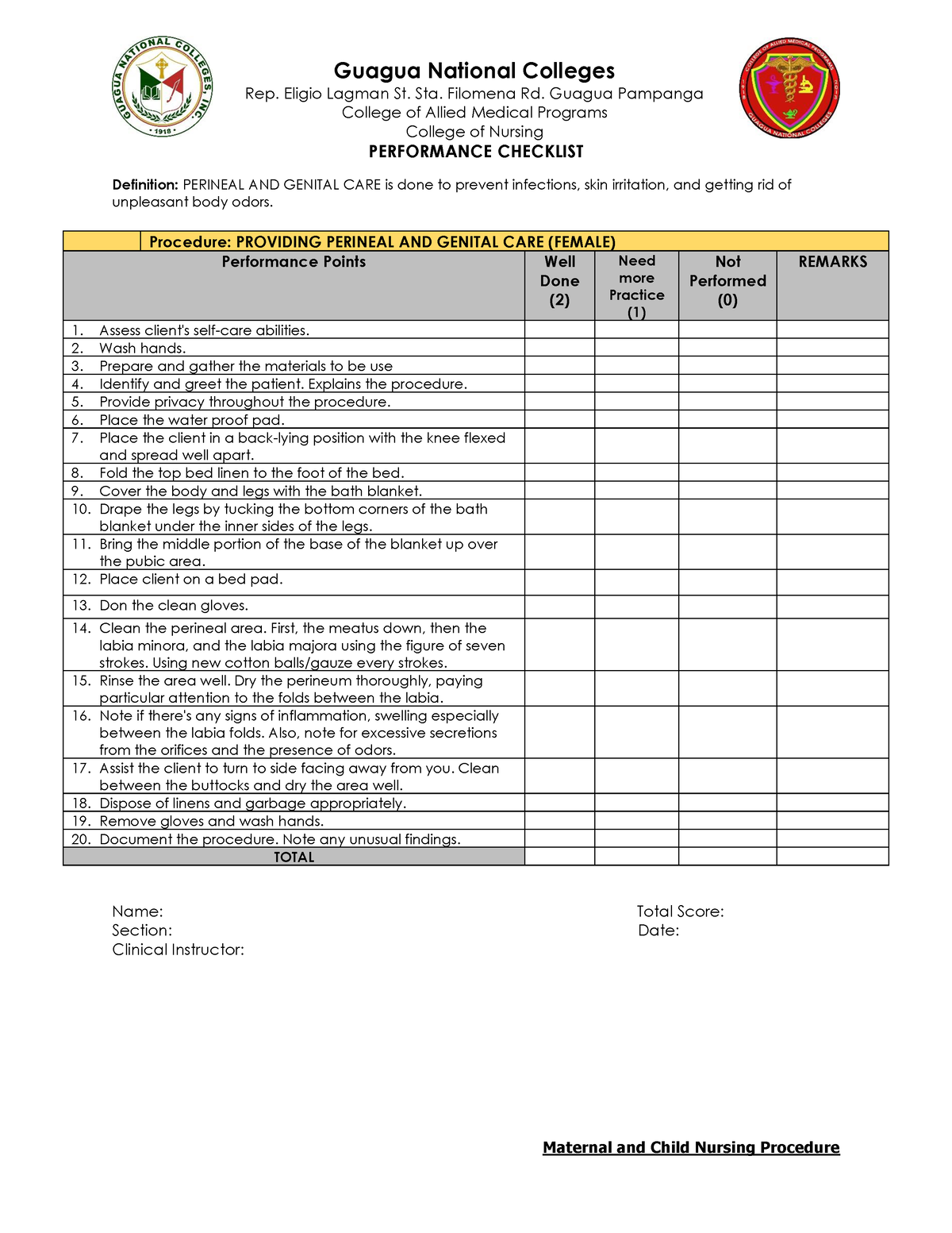 Newborn-CARE- Checklist- Perinial-CARE - Guagua National Colleges Rep ...