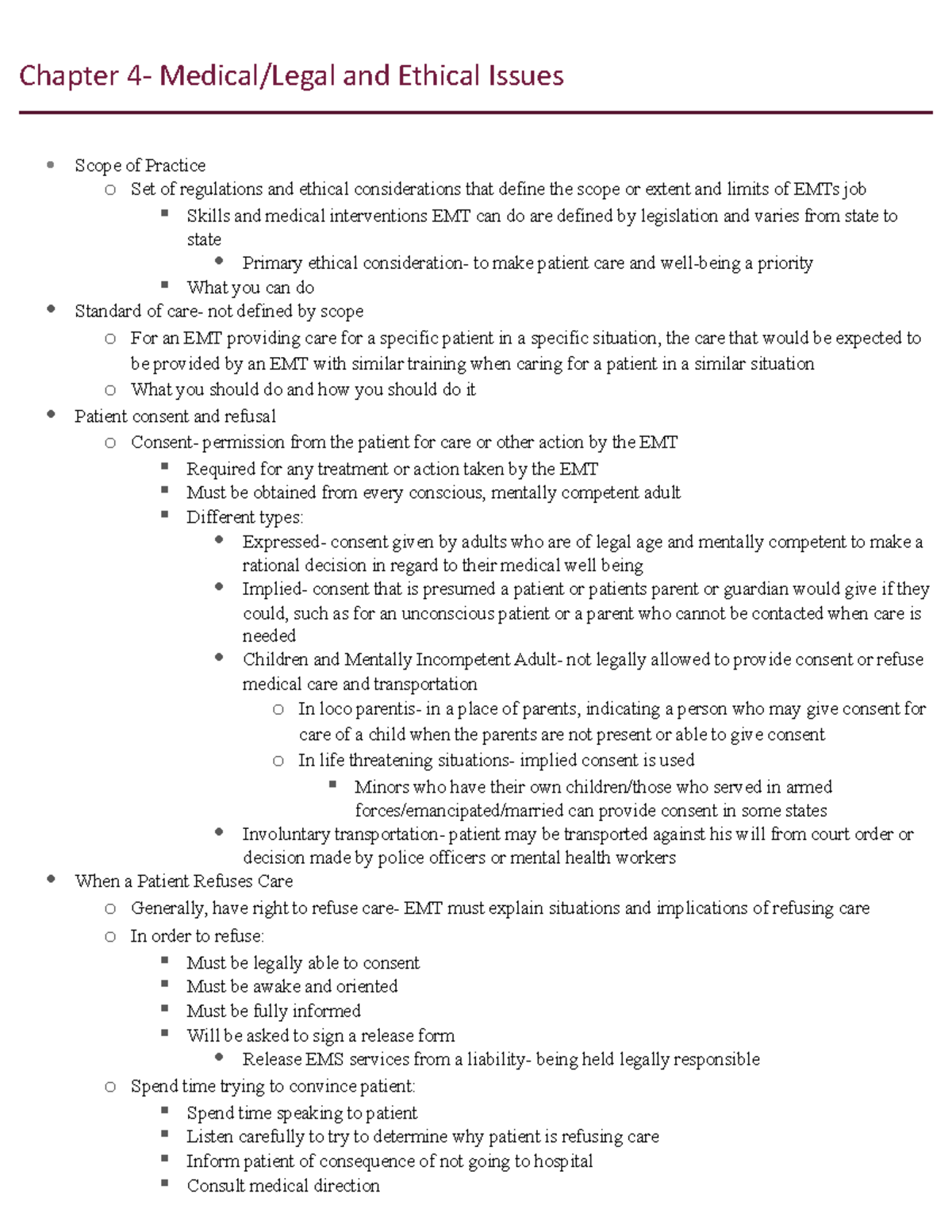 Chapter 4- Medical:Legal And Ethical Issues - Chapter 4- Medical/Legal ...