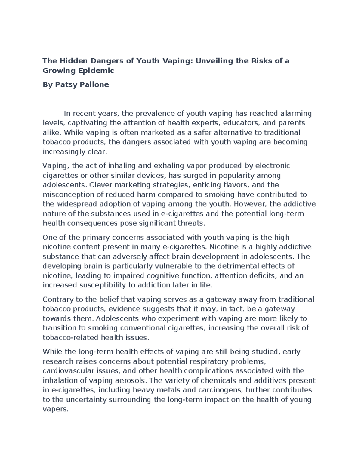 The Hidden Dangers of Youth Vaping Unveiling the Risks of a - While ...