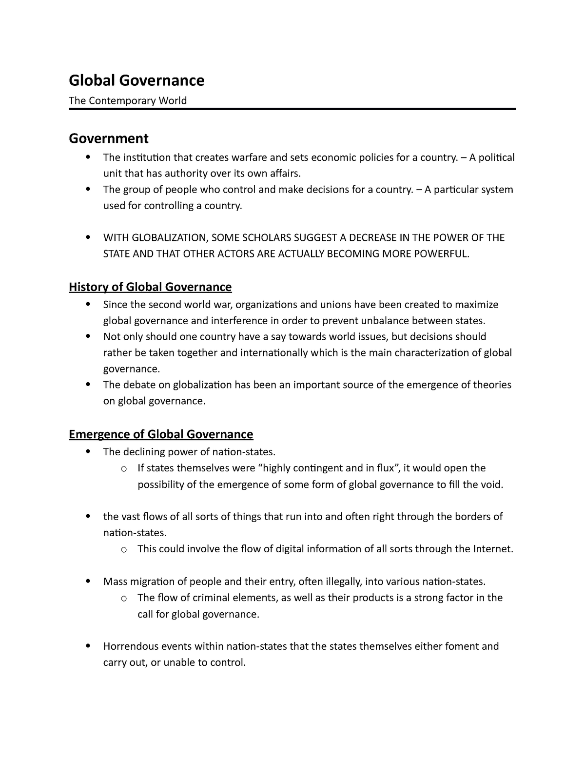 essay on global governance