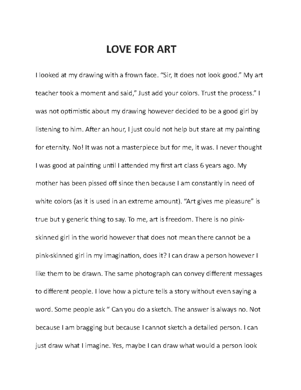 essay on why i love art