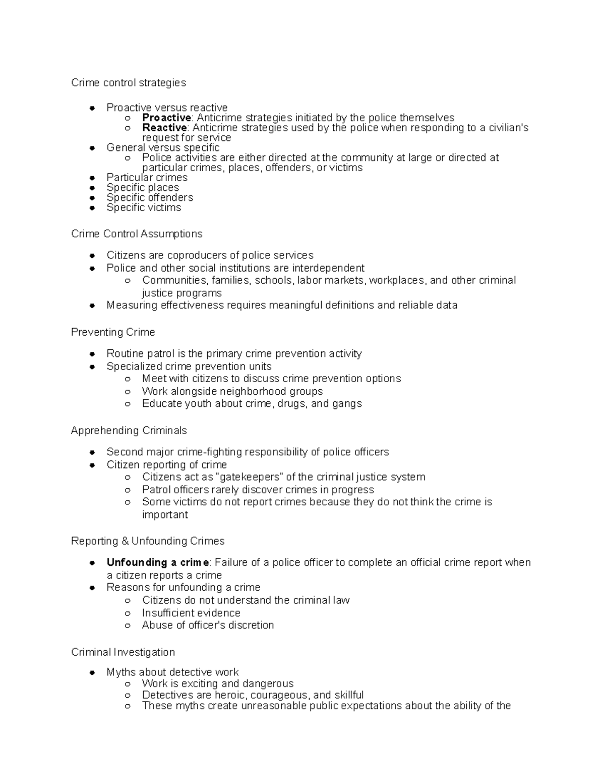 Chapter 9 The Police and Crime - Crime control strategies Proactive ...