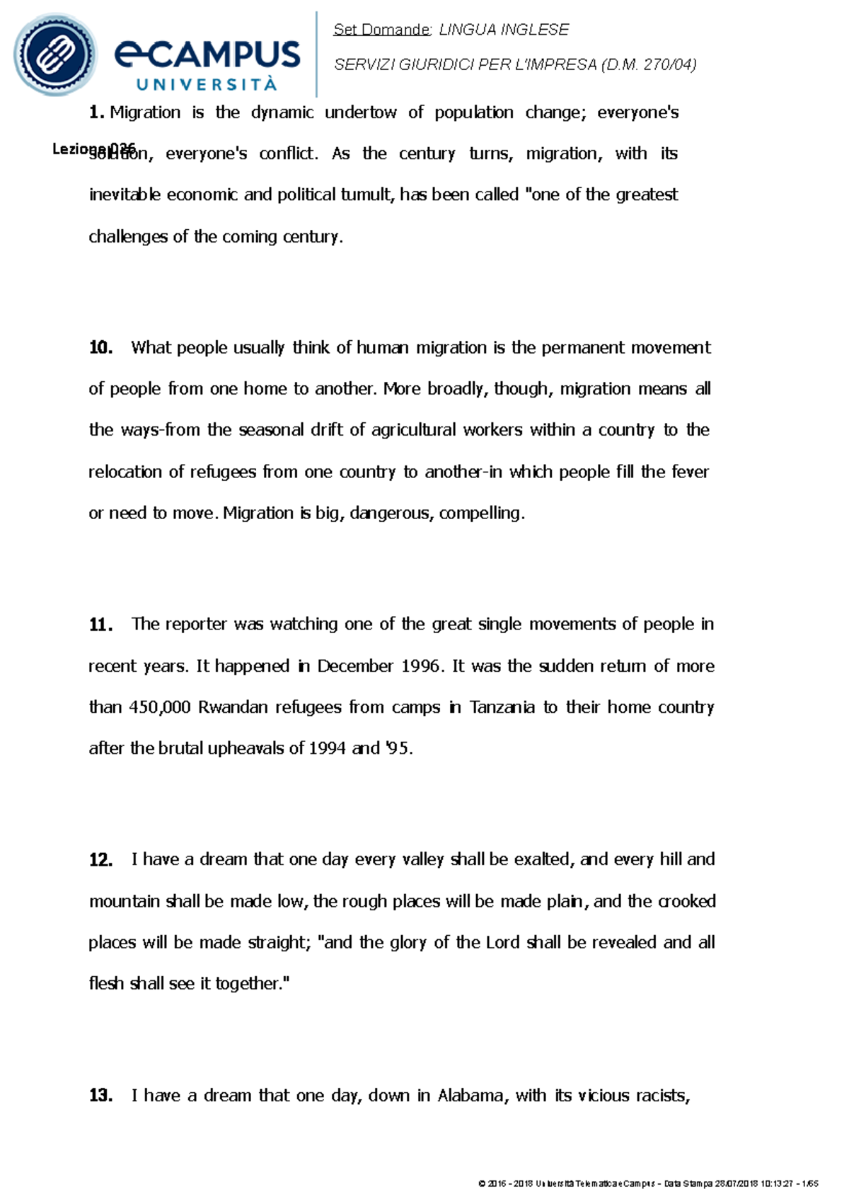 Traduzioni traduzione dei brani dall'inglese all'italiano per la prova d'esame Migration is