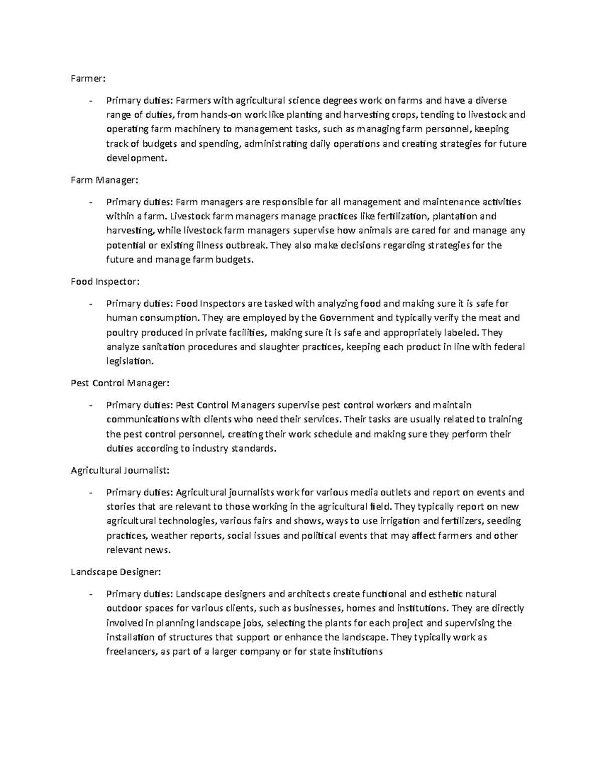 Careers in Agricultural Science - Farmer: Primary duties: Farmers with ...