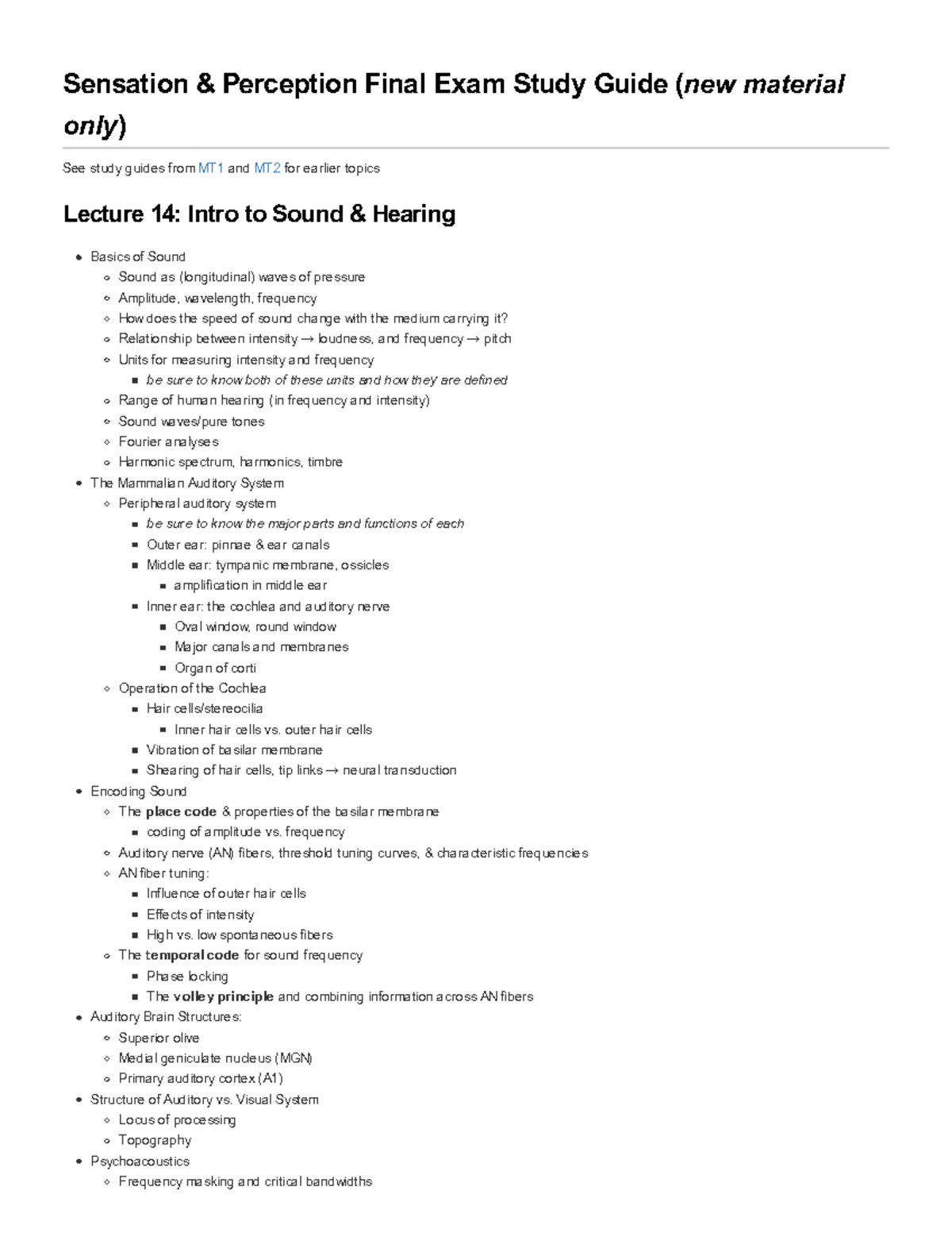 Study Guide Final - Summary Sensation and Perception - Sensation ...