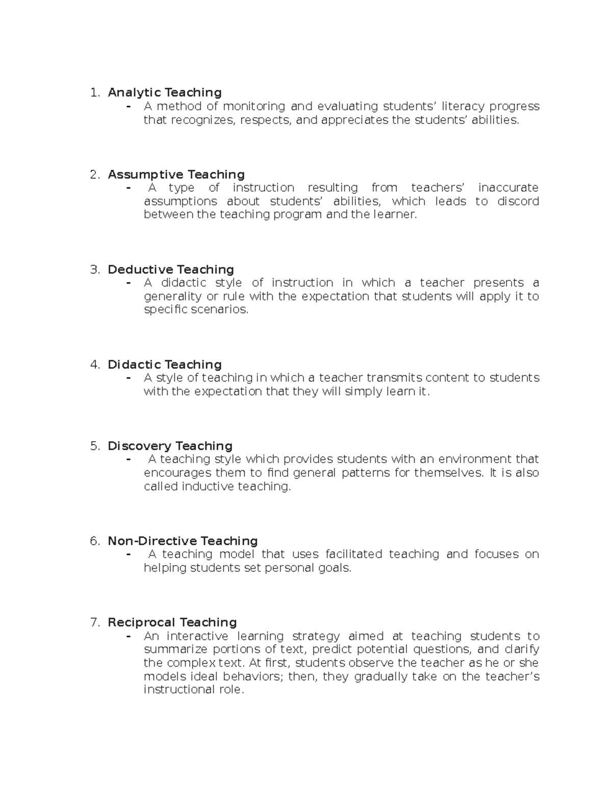 13 Approaches TO Teaching - Analytic Teaching A method of monitoring ...