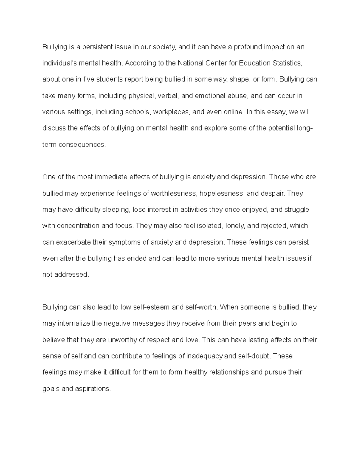The effects of bullying on mental health bullying is a persistent