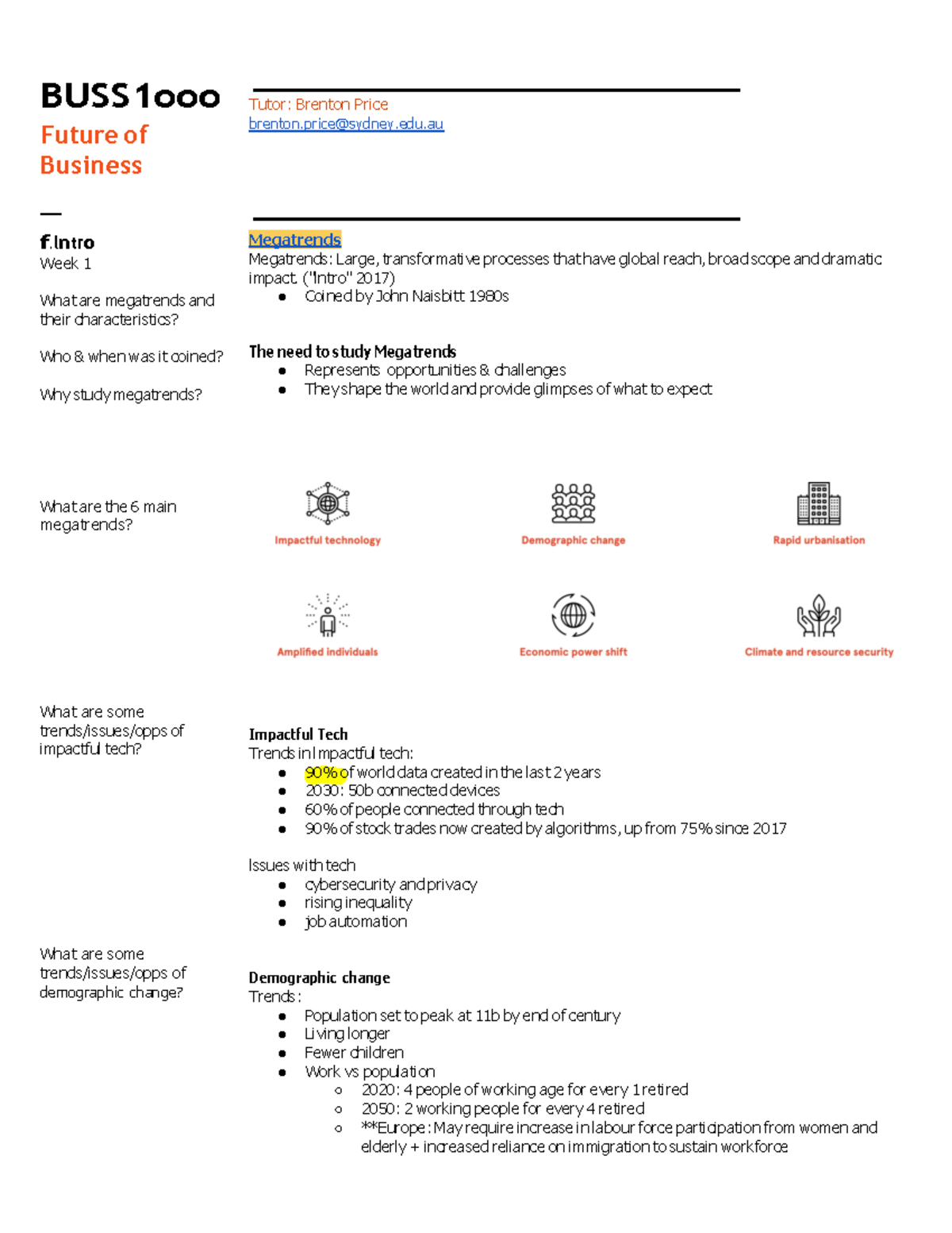 BUSS1000 Notes - BUSS1ooo Future of Business — f. l n t r o Week 1 What ...