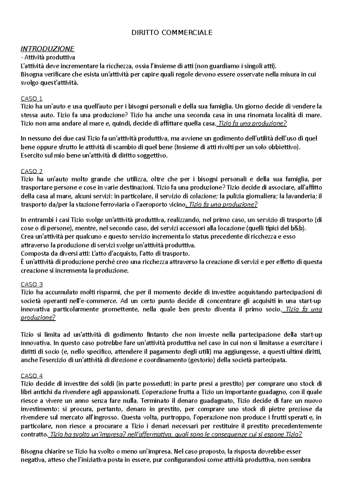 Appunti Diritto Commerciale - DIRITTO COMMERCIALE INTRODUZIONE Attività ...