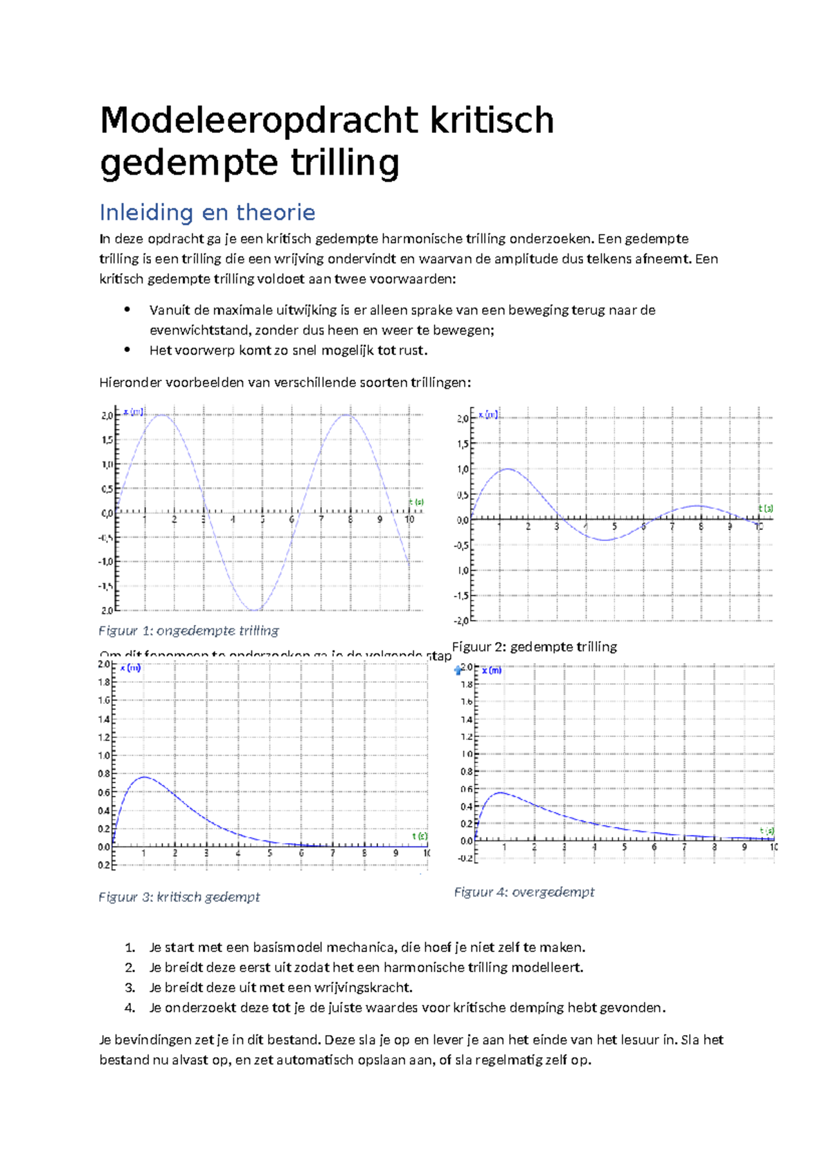 Opdracht kritische demping - Modeleeropdracht kritisch gedempte ...