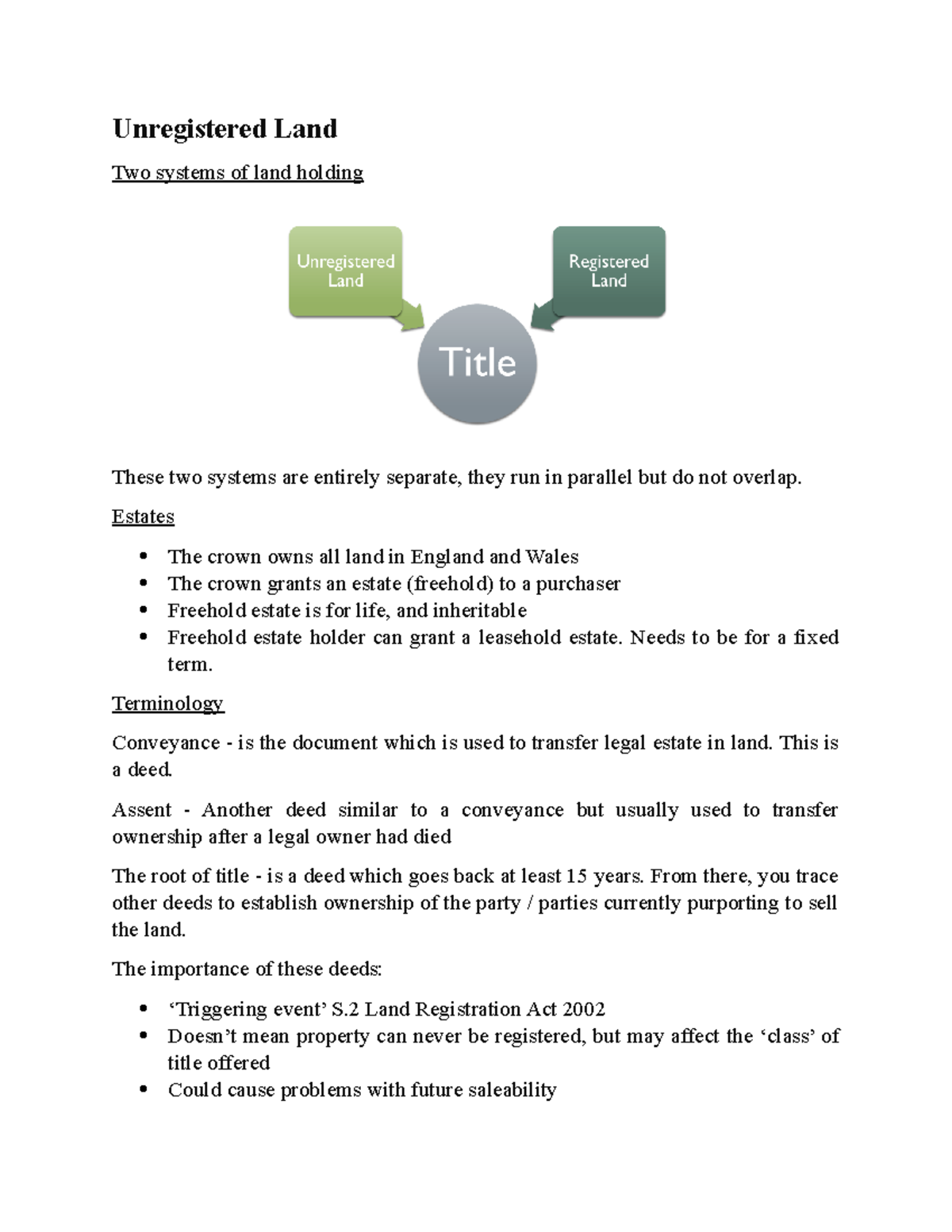 Unregistered Land land Law Unregistered Land Two systems of land