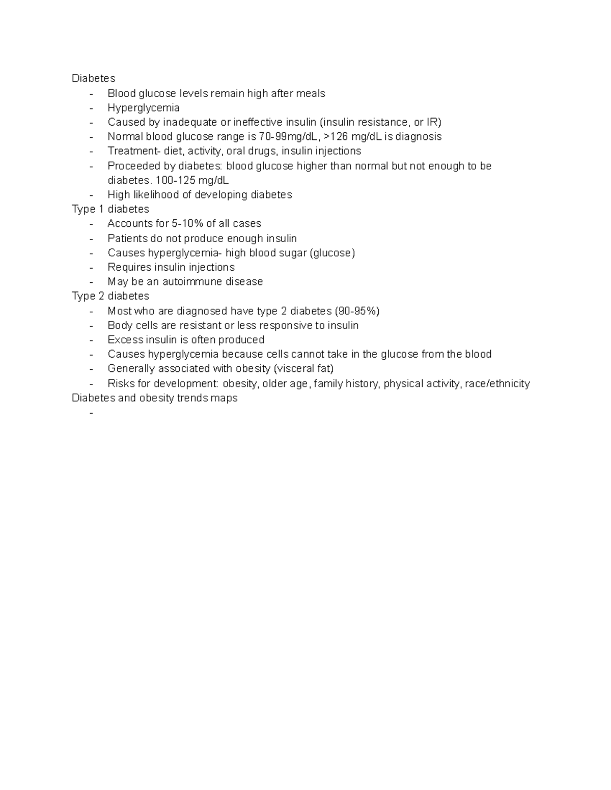 Human Nut Diabetes Notes taken in lecture, Diabetes Blood glucose