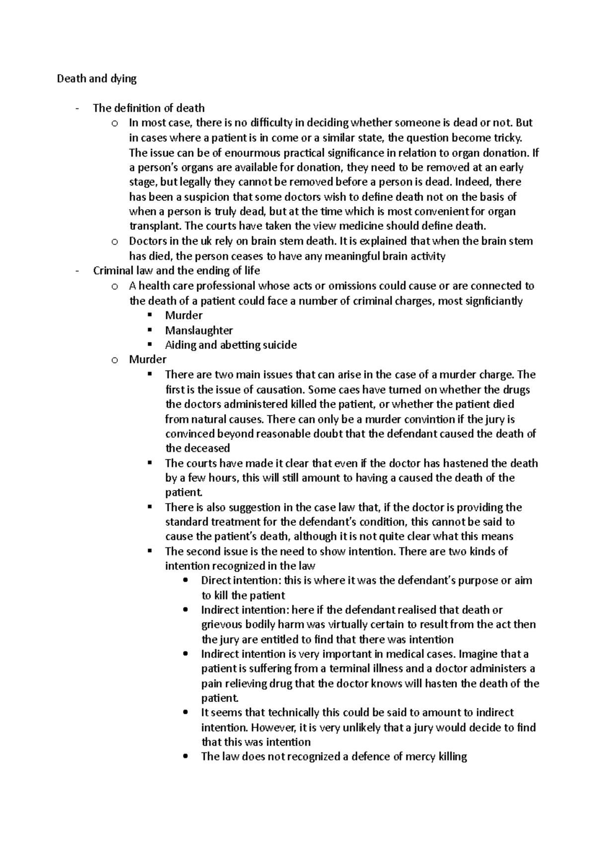 Lecture 9 Death and dying Death and dying The definition of death o