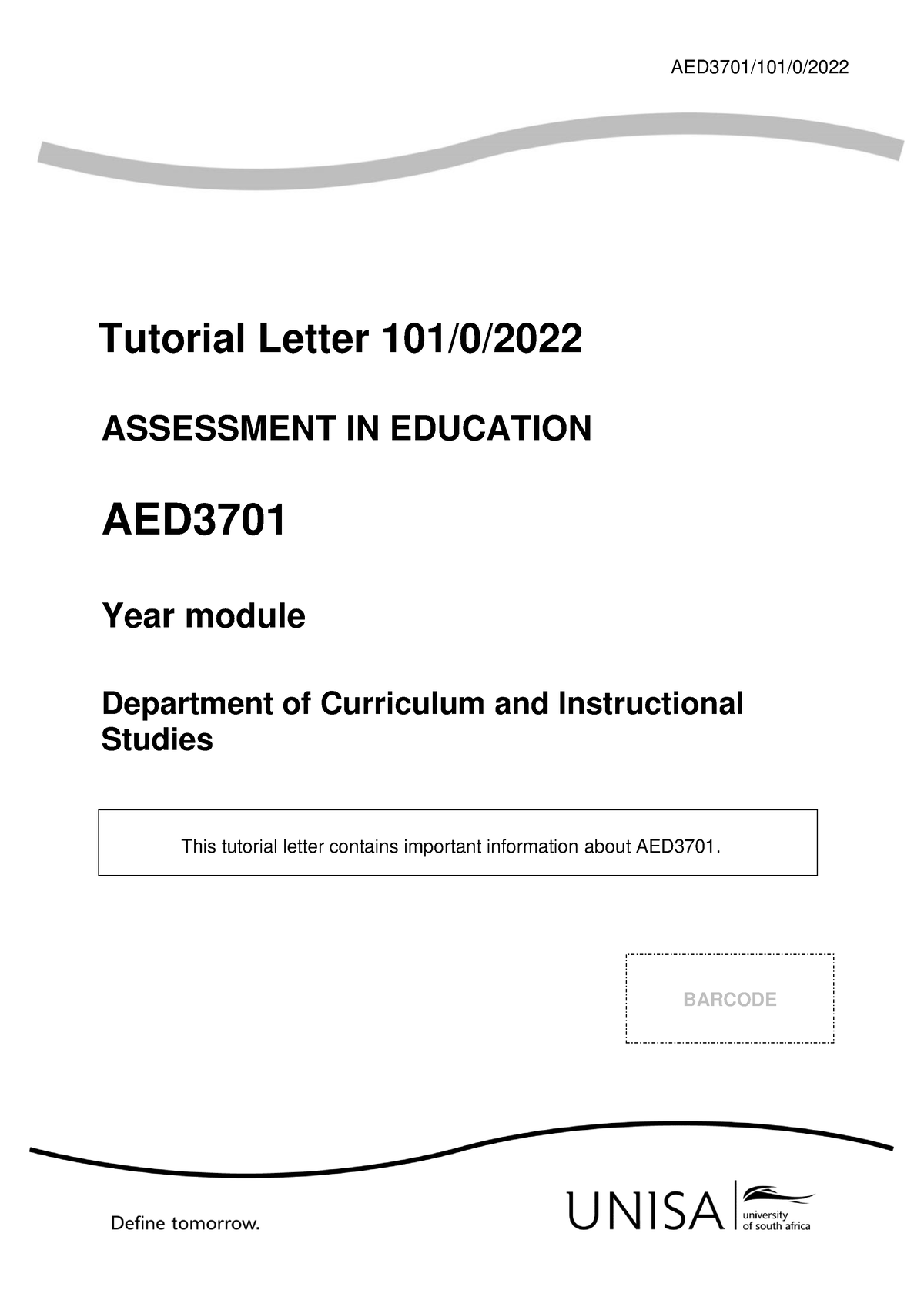 Aed - Assignment - AED3701/101/0/ Tutorial Letter 101/0/ ASSESSMENT IN ...