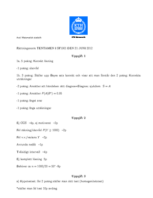 Tentamen Statistik Och Sannolikhetslära 2022 - Avd. Matematisk ...