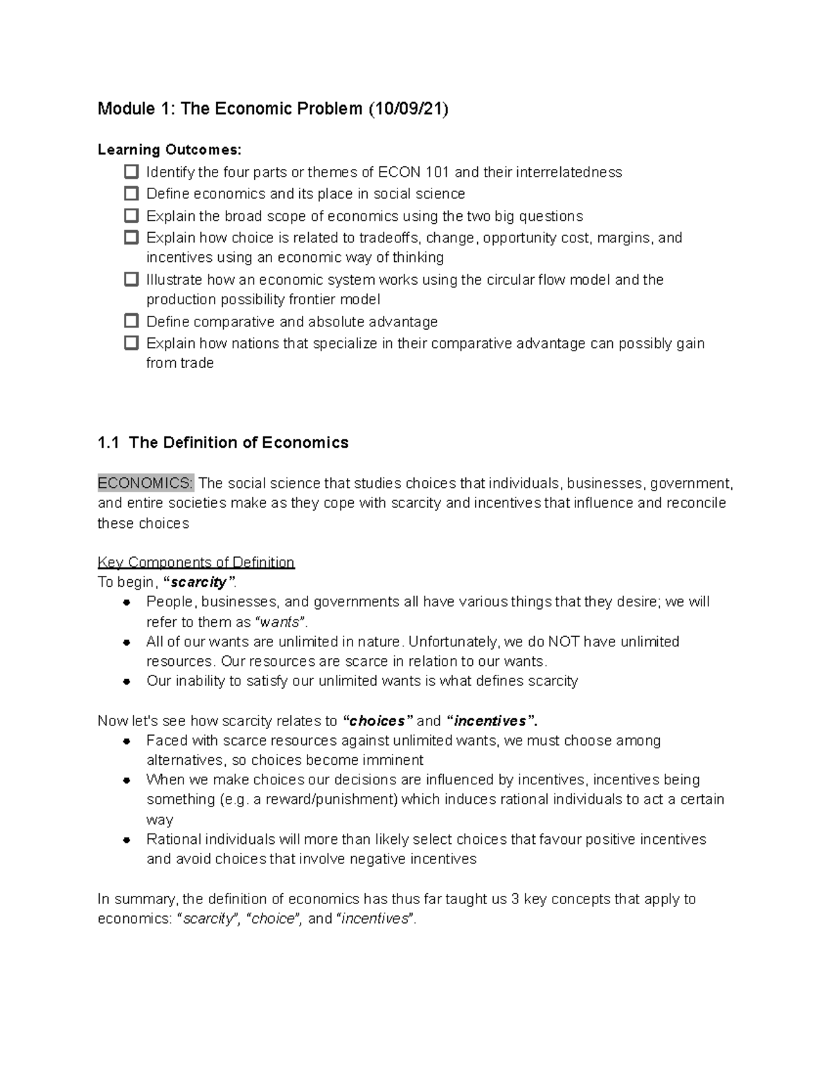 (1) ECON 101 Module 1 - The Economic Problem-2 - Module 1: The Economic ...